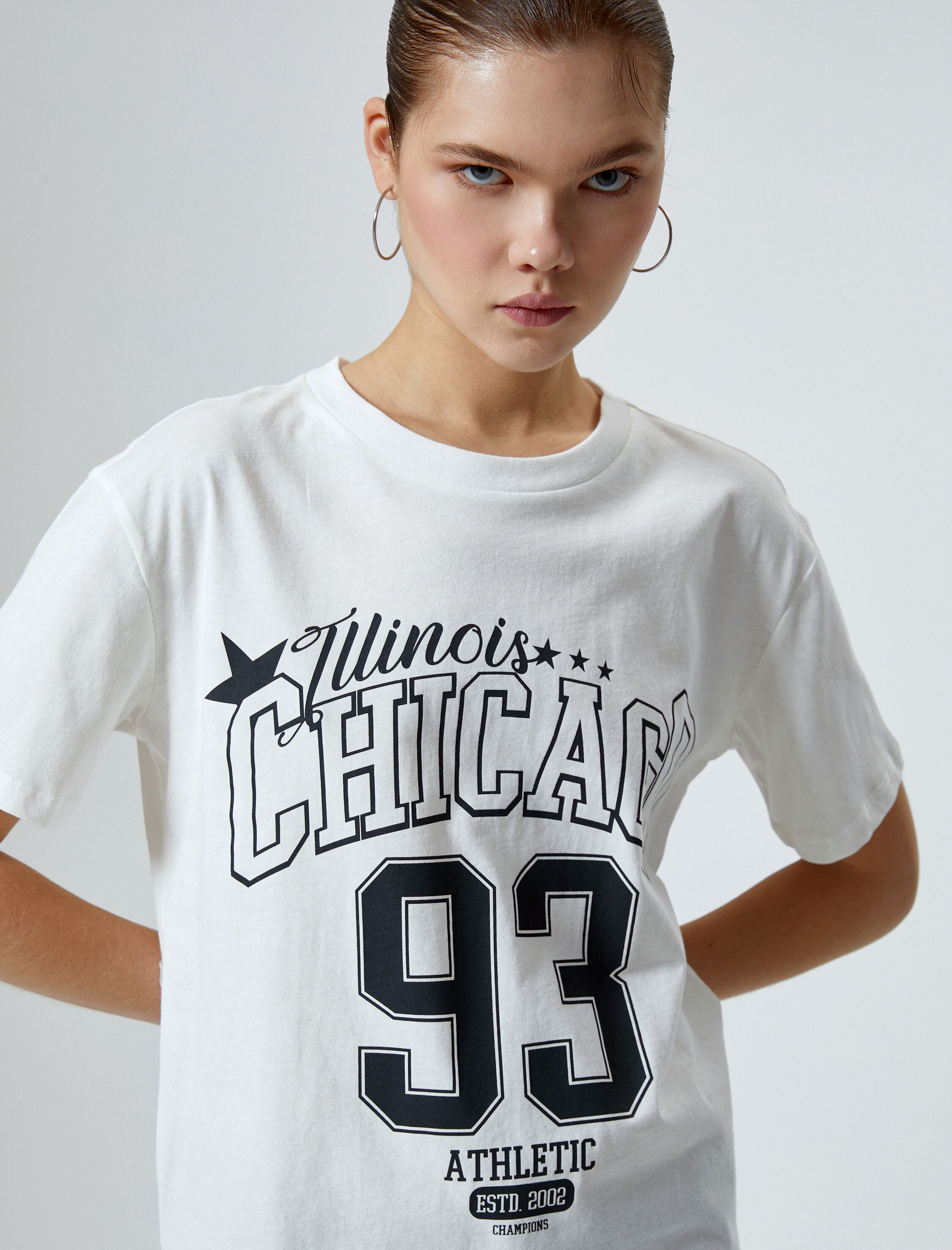   Baskılı Tişört Kısa Kollu Bisiklet Yaka Pamuklu