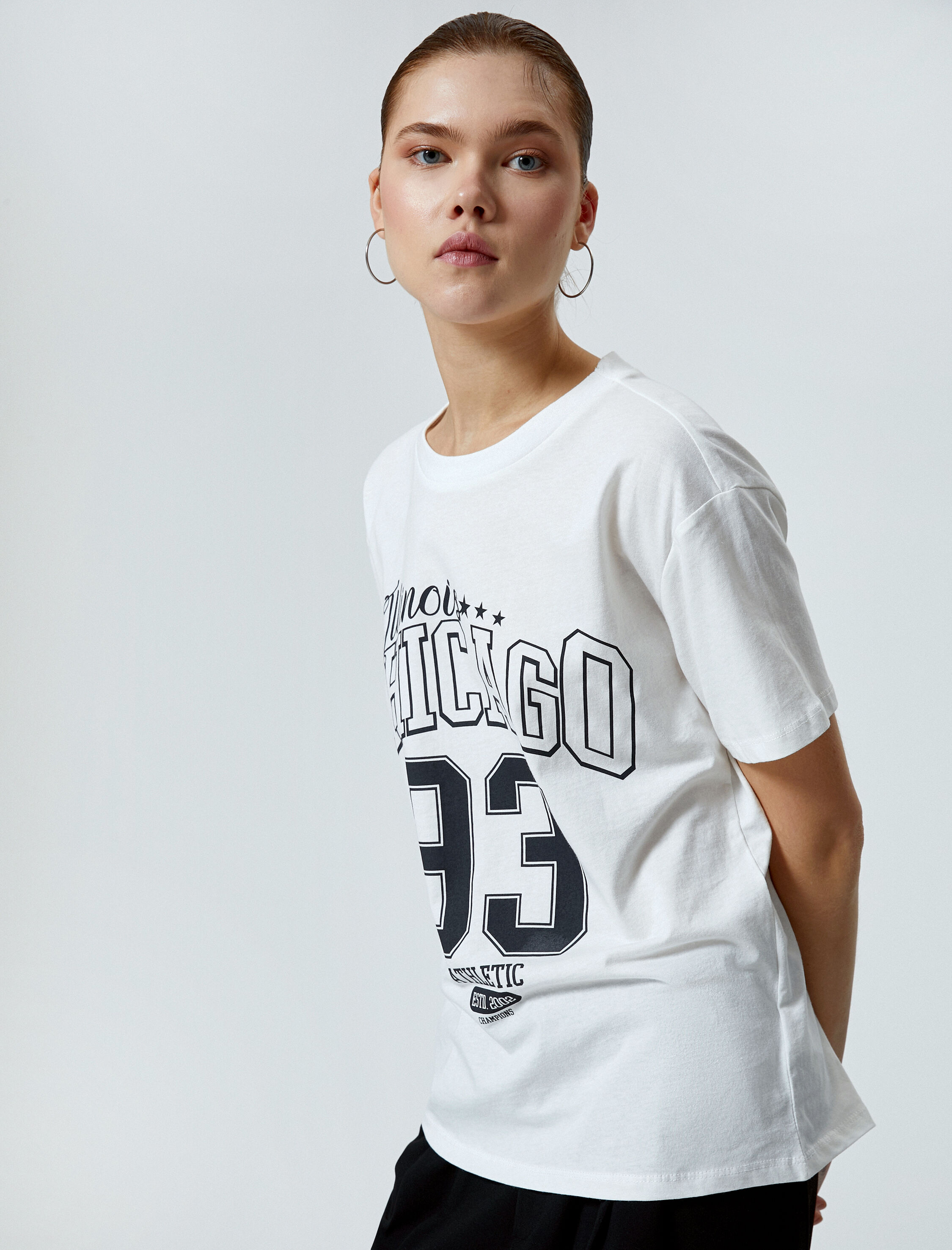   Baskılı Tişört Kısa Kollu Bisiklet Yaka Pamuklu