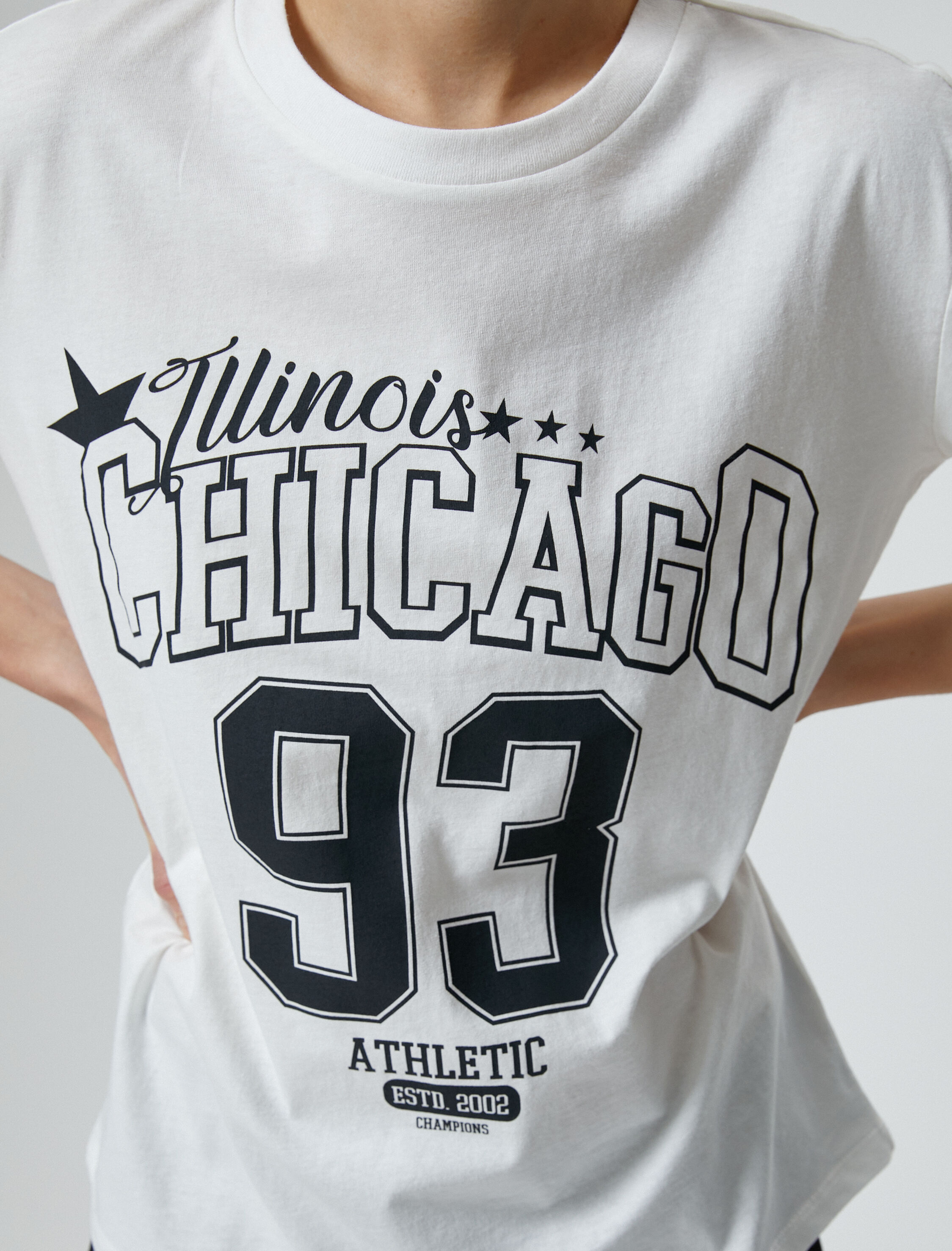   Baskılı Tişört Kısa Kollu Bisiklet Yaka Pamuklu