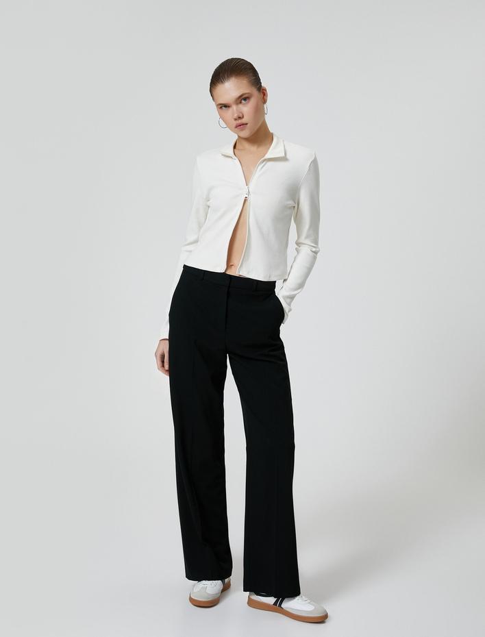  Fermuarlı Triko Hırka Dik Yaka Kaşkorse Uzun Kollu