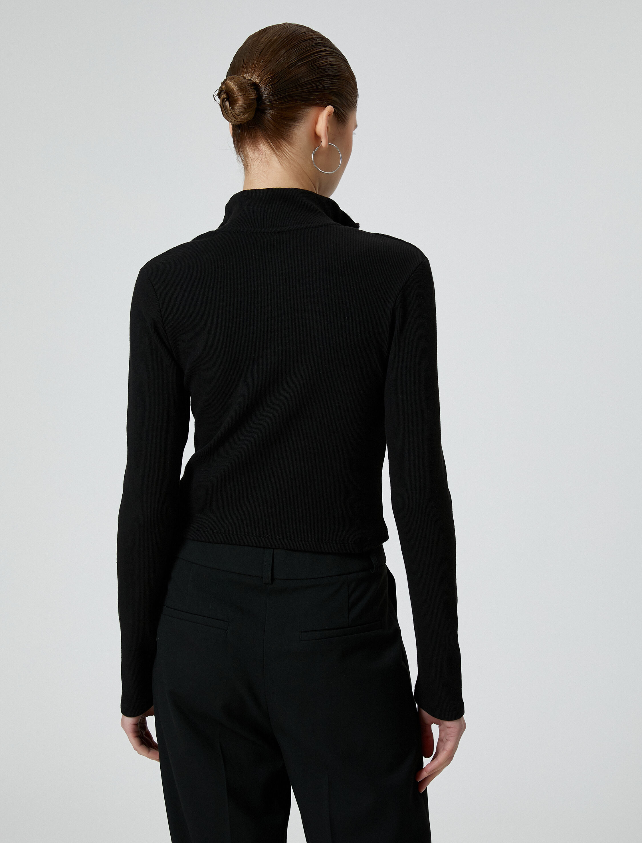   Fermuarlı Triko Hırka Dik Yaka Kaşkorse Uzun Kollu