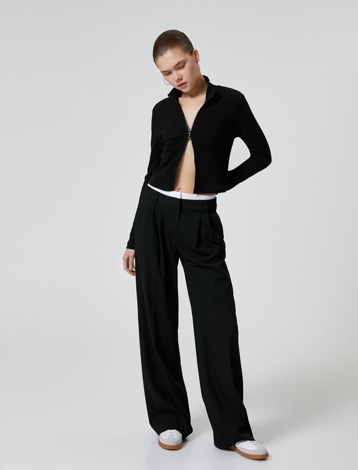  Fermuarlı Triko Hırka Dik Yaka Kaşkorse Uzun Kollu