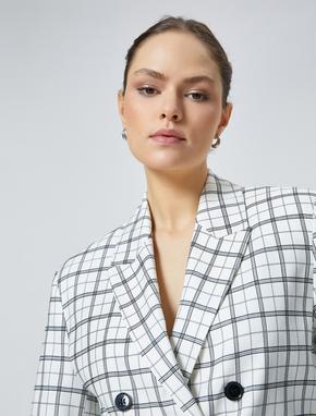 Crop Blazer Ceket Kruvaze Kapama Düğmeli