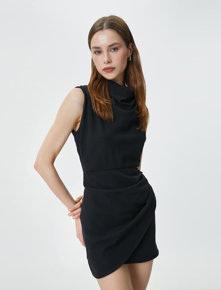  Mini Elbise Degaje Yaka Fermuarlı