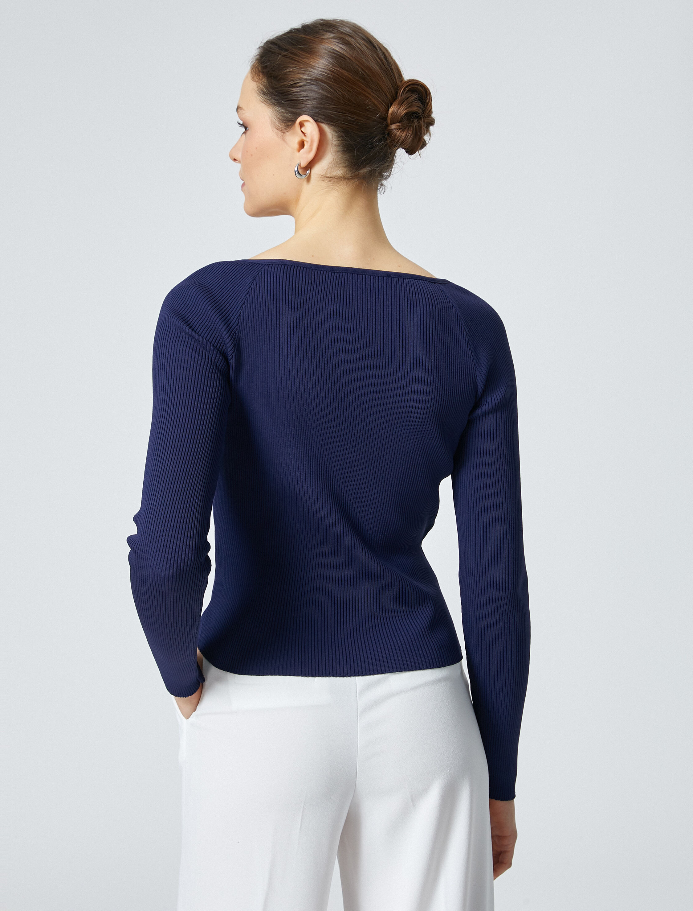   Triko Kazak Düğmeli Fitilli Kalp Yaka