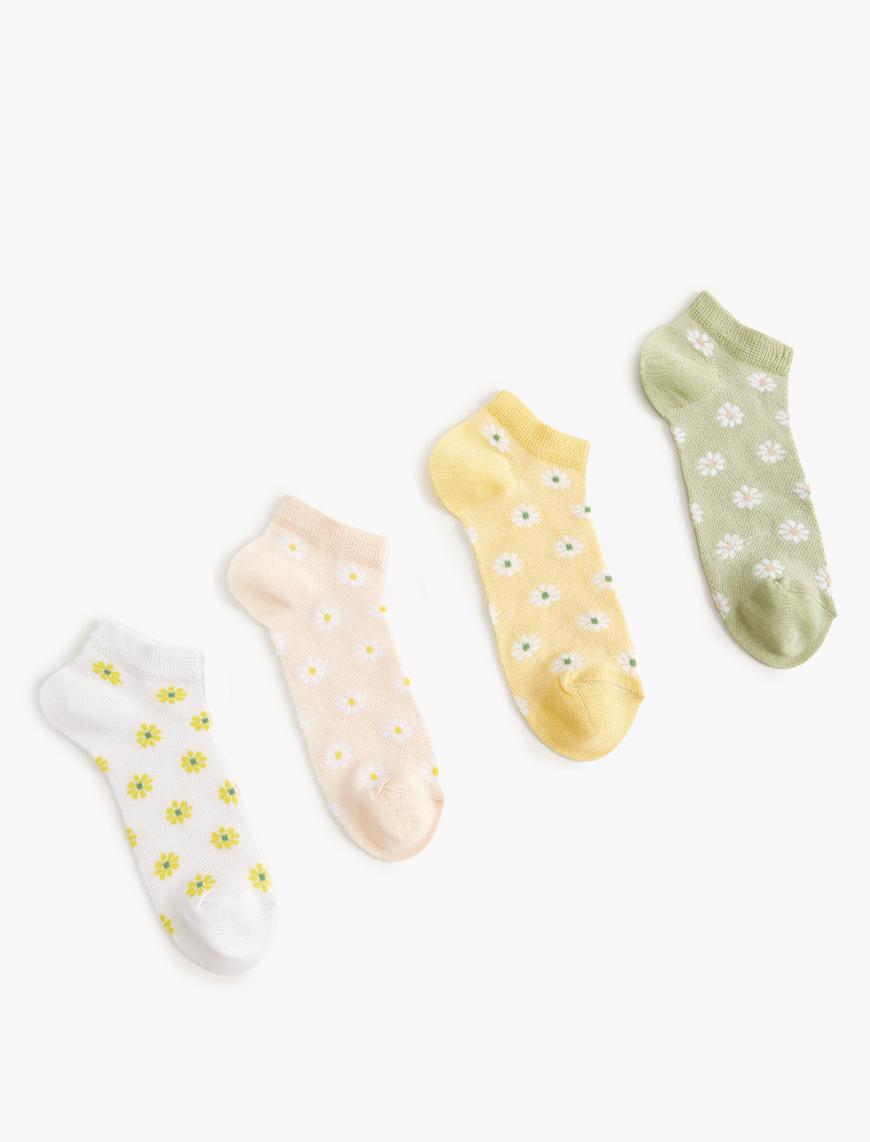  Kadın Çiçekli 4'lü Patik Çorap Seti Çok Renkli