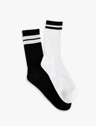 2'li Soket Çorap Seti Çok Renkli Şerit Detaylı