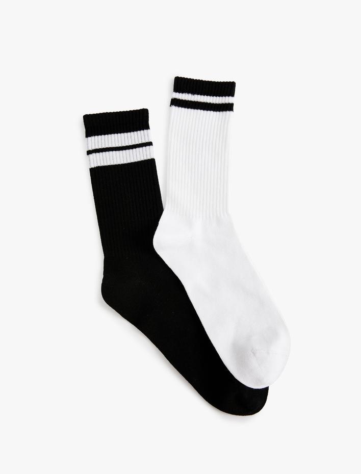 Erkek 2'li Soket Çorap Seti Çok Renkli Şerit Detaylı