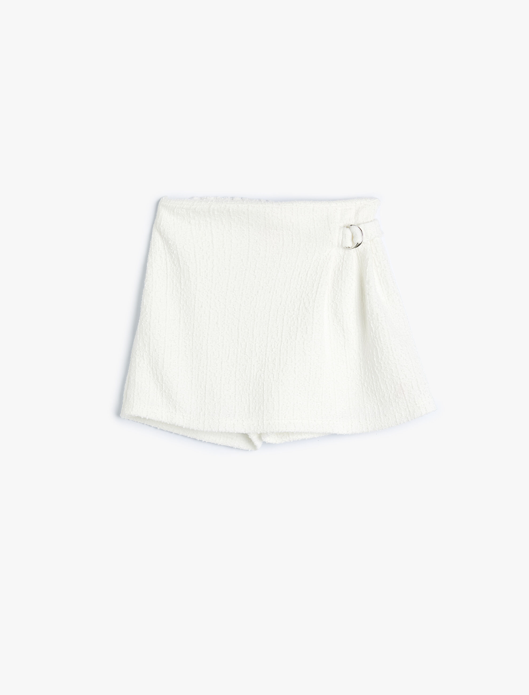  Kız Bebek Şort Etek Beli Lastikli Kruvaze Dokulu Toka Detaylı