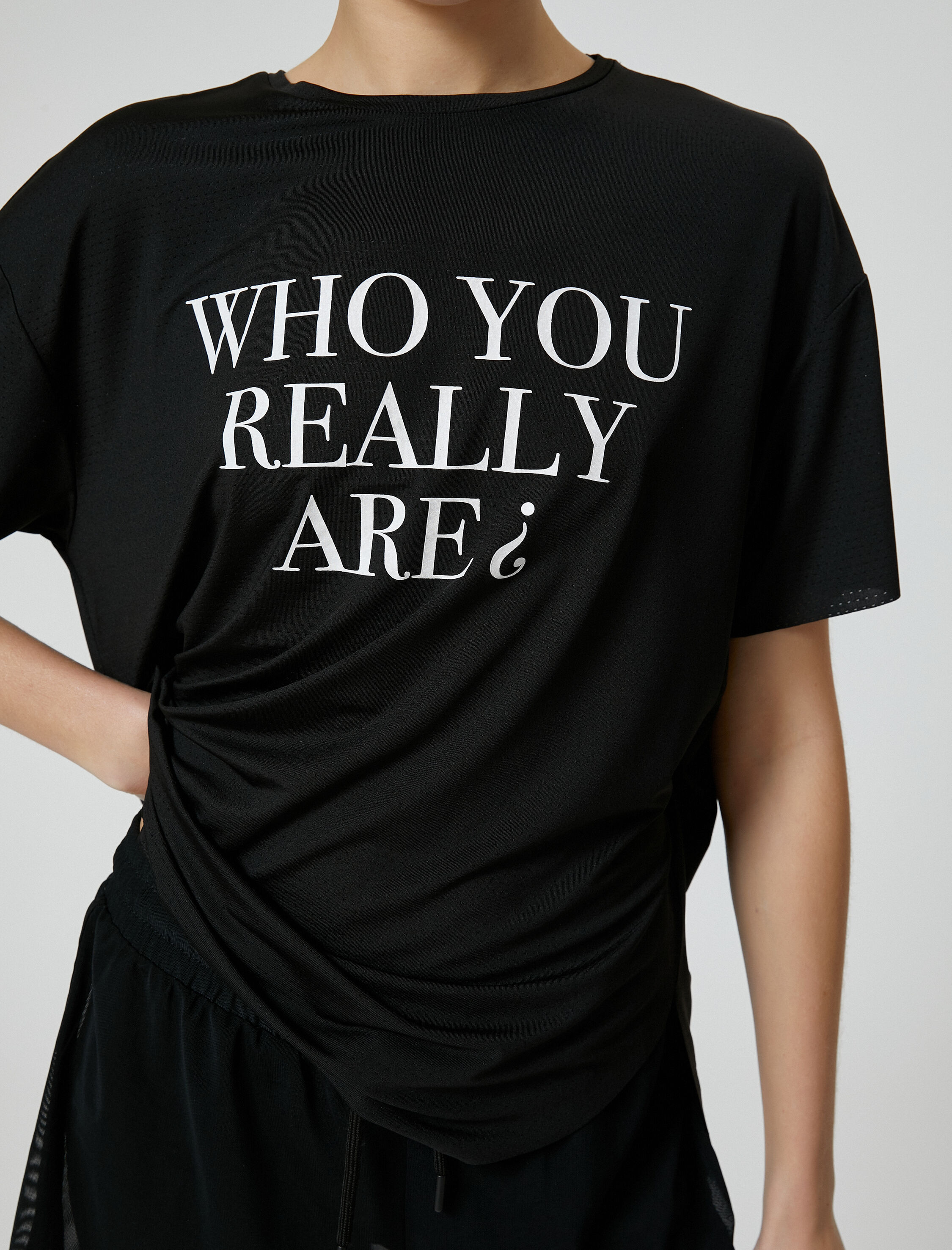   Oversize Spor Tişört Slogan Baskılı Bisiklet Yaka Kısa Kollu