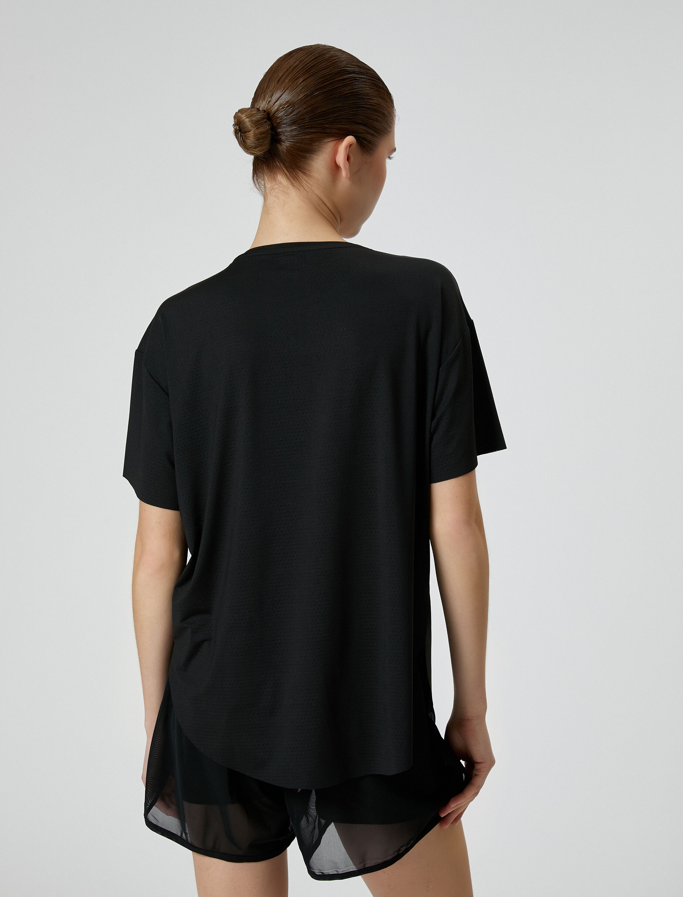   Oversize Spor Tişört Slogan Baskılı Bisiklet Yaka Kısa Kollu