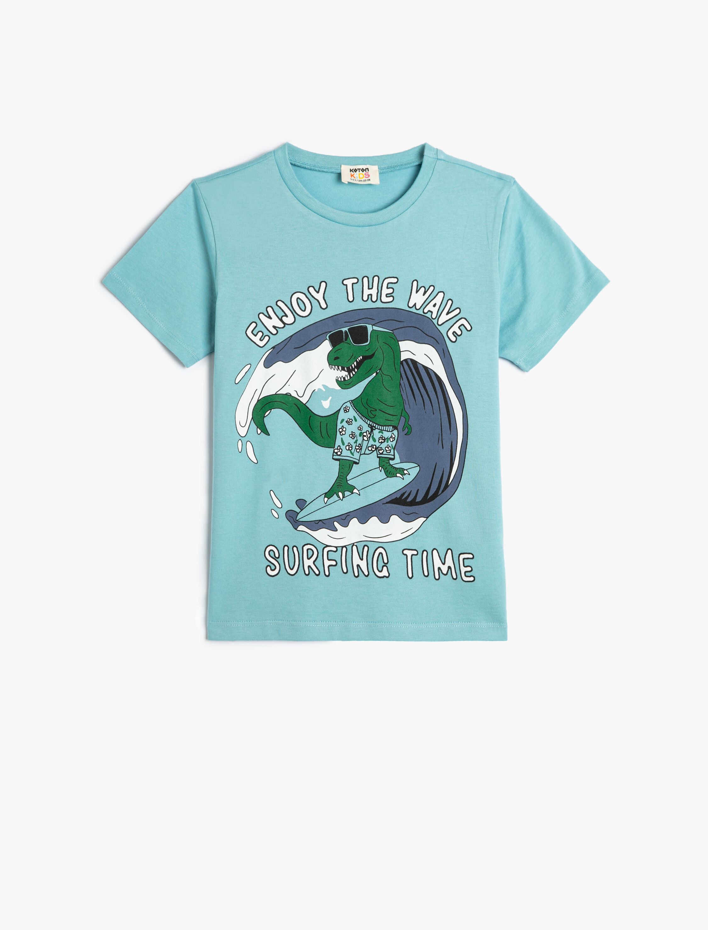  Erkek Çocuk Dinozor Baskılı Kısa Kollu Tişört Bisiklet Yaka Pamuklu