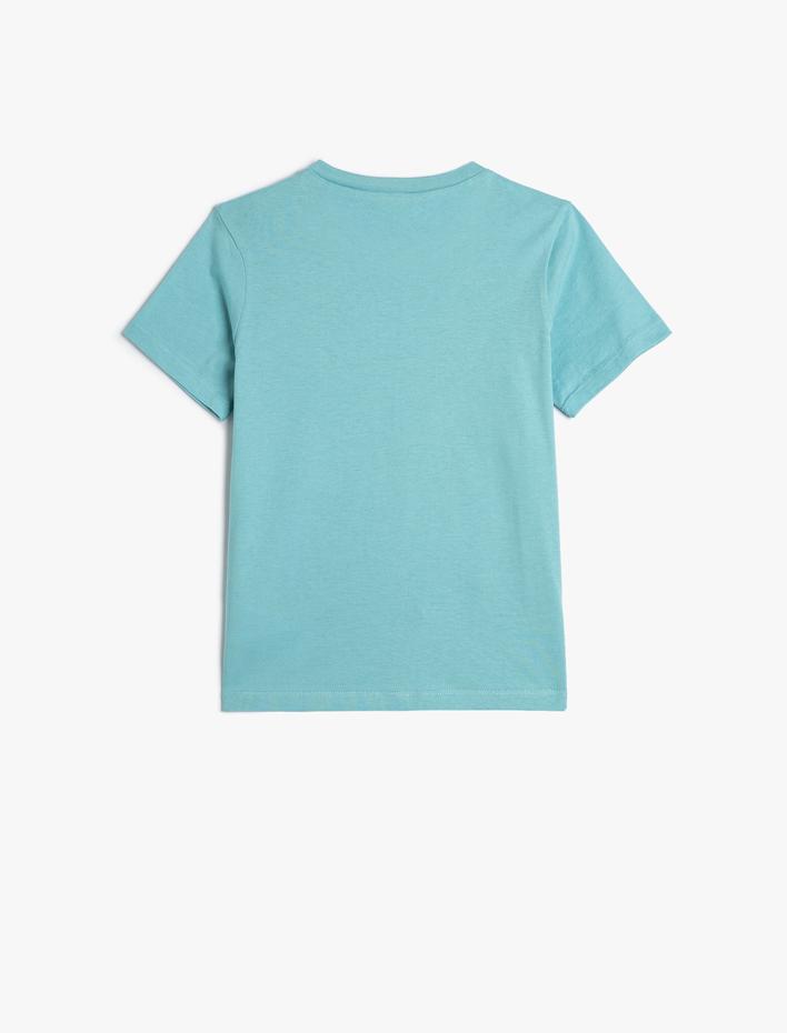 Erkek Çocuk Dinozor Baskılı Kısa Kollu Tişört Bisiklet Yaka Pamuklu