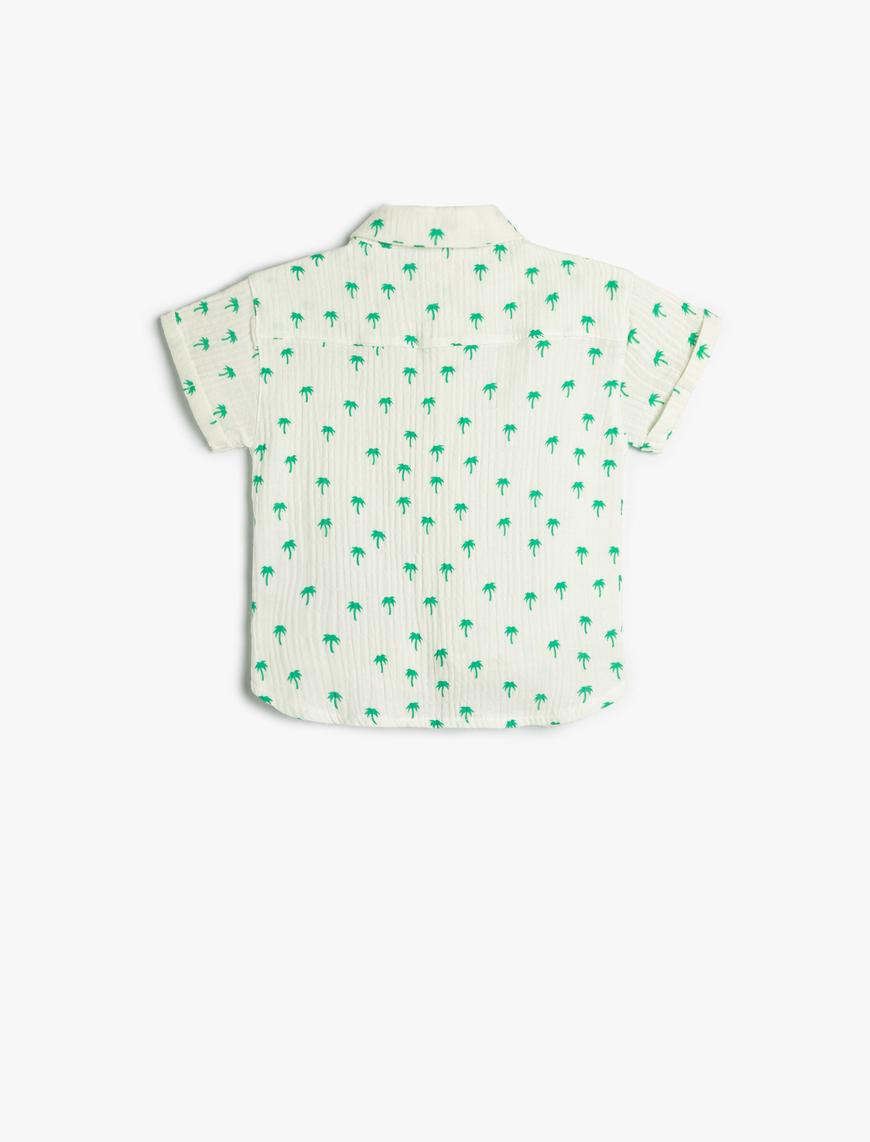  Erkek Bebek Kısa Kollu Gömlek Palmiye Baskılı Pamuklu