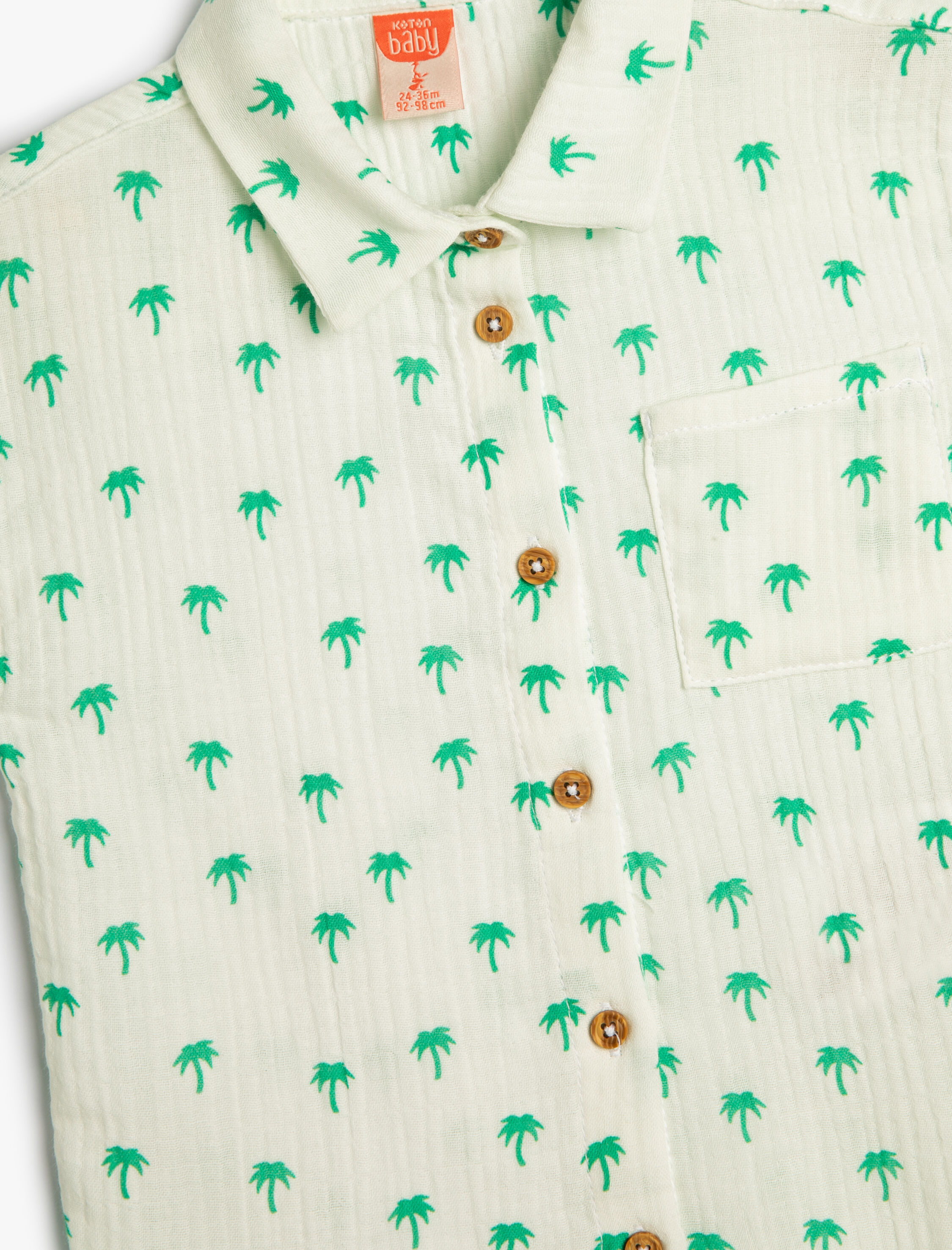  Erkek Bebek Kısa Kollu Gömlek Palmiye Baskılı Pamuklu