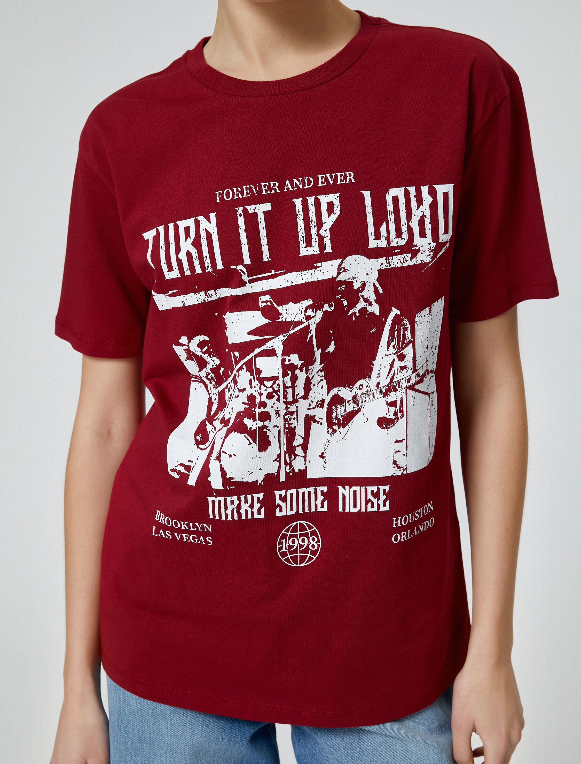   Baskılı Tişört Kısa Kollu Bisiklet Yaka Pamuklu