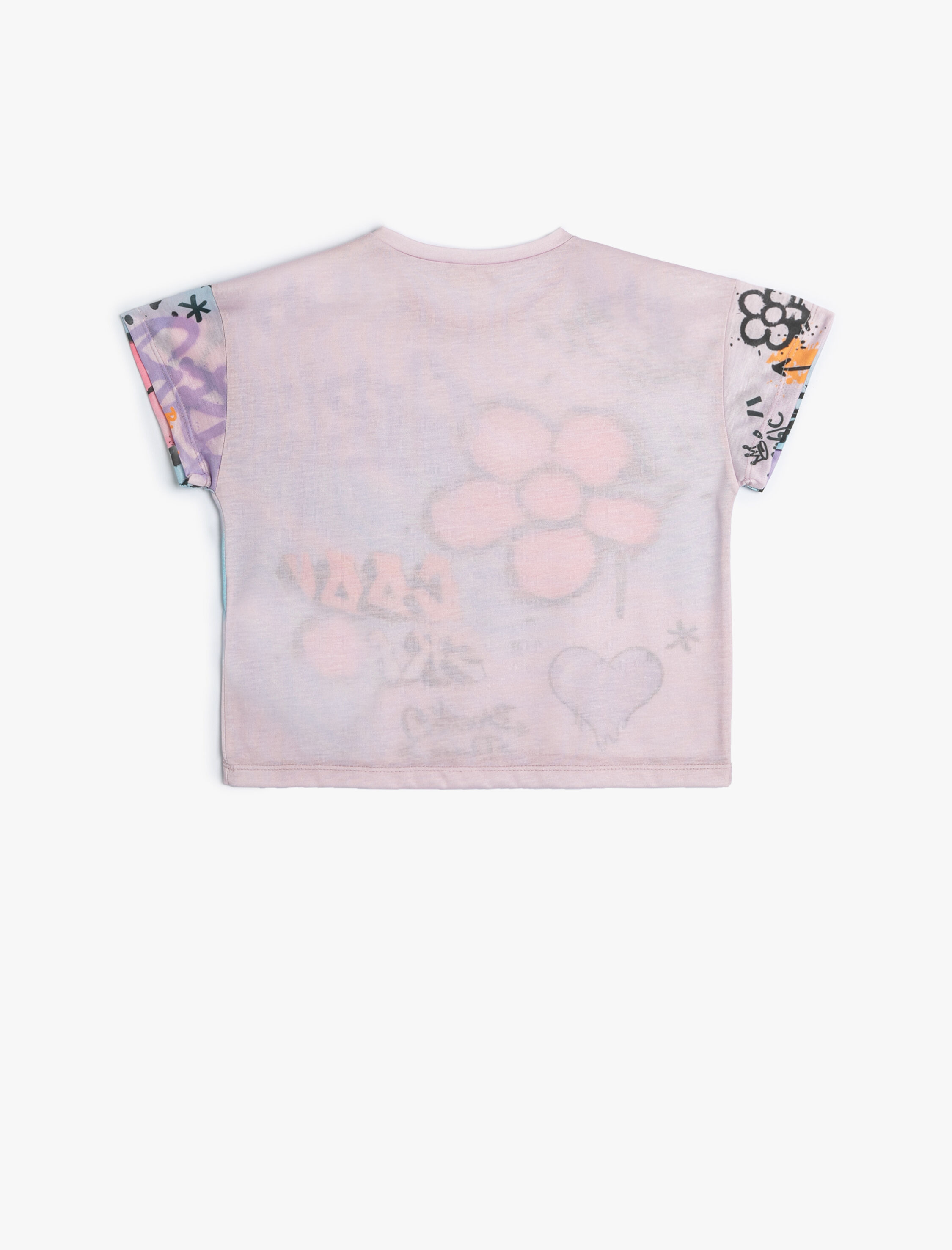 Kız Çocuk Crop Tişört Grafiti Baskılı Kısa Kollu Bisiklet Yaka