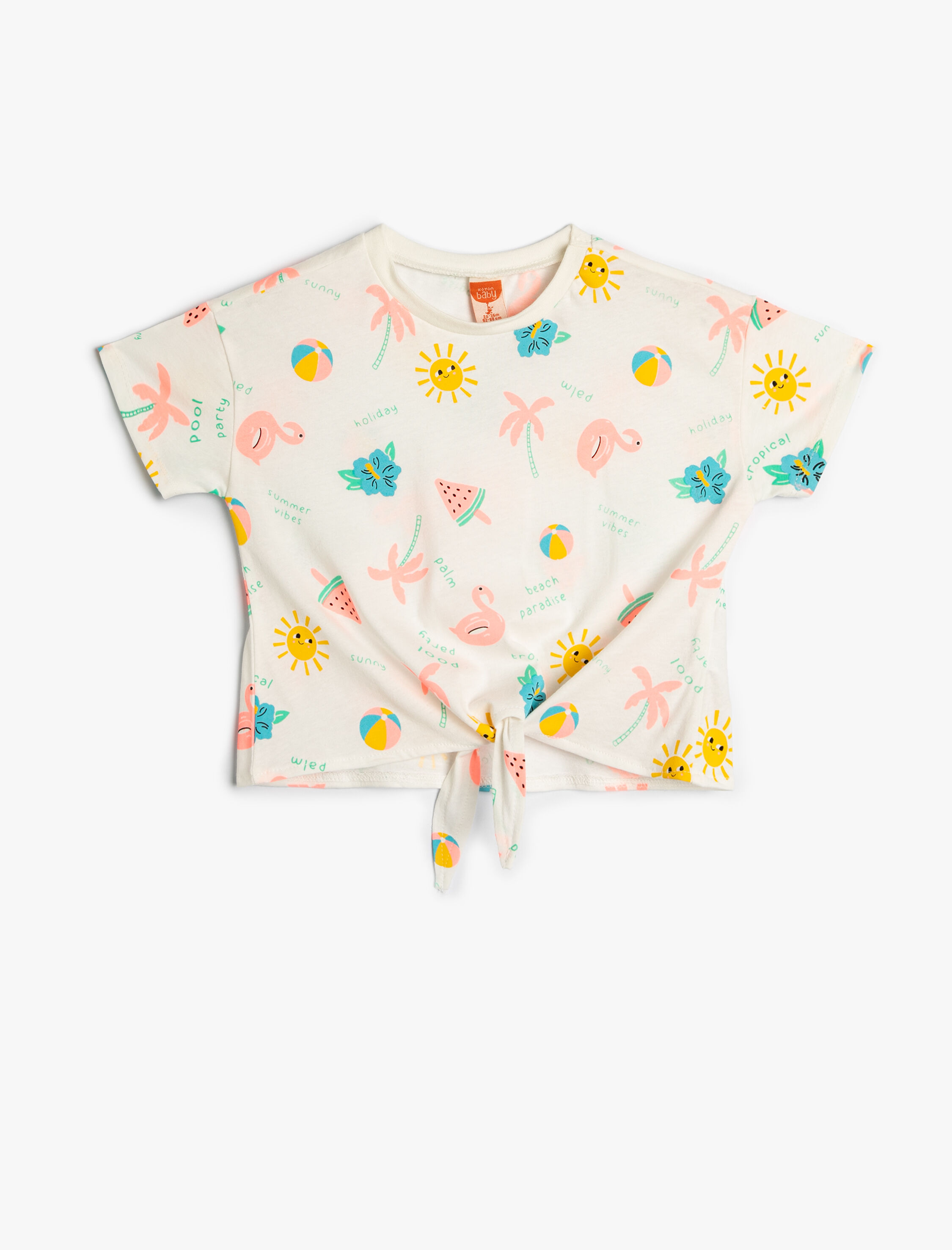  Kız Bebek Tişört Kısa Kollu Önden Bağlamalı Pamuklu