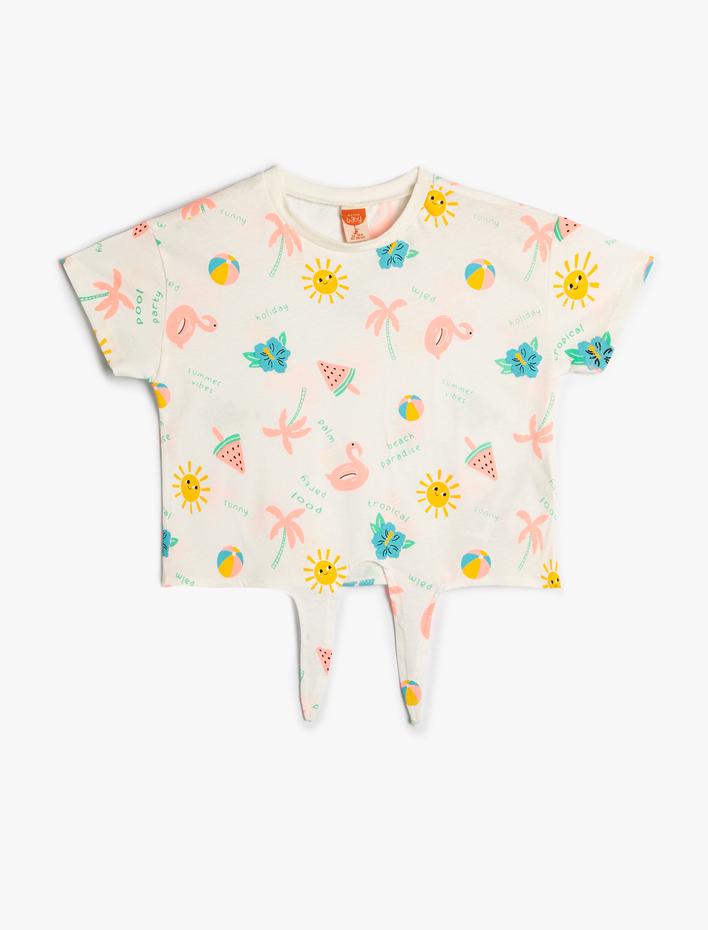 Kız Bebek Tişört Kısa Kollu Önden Bağlamalı Pamuklu