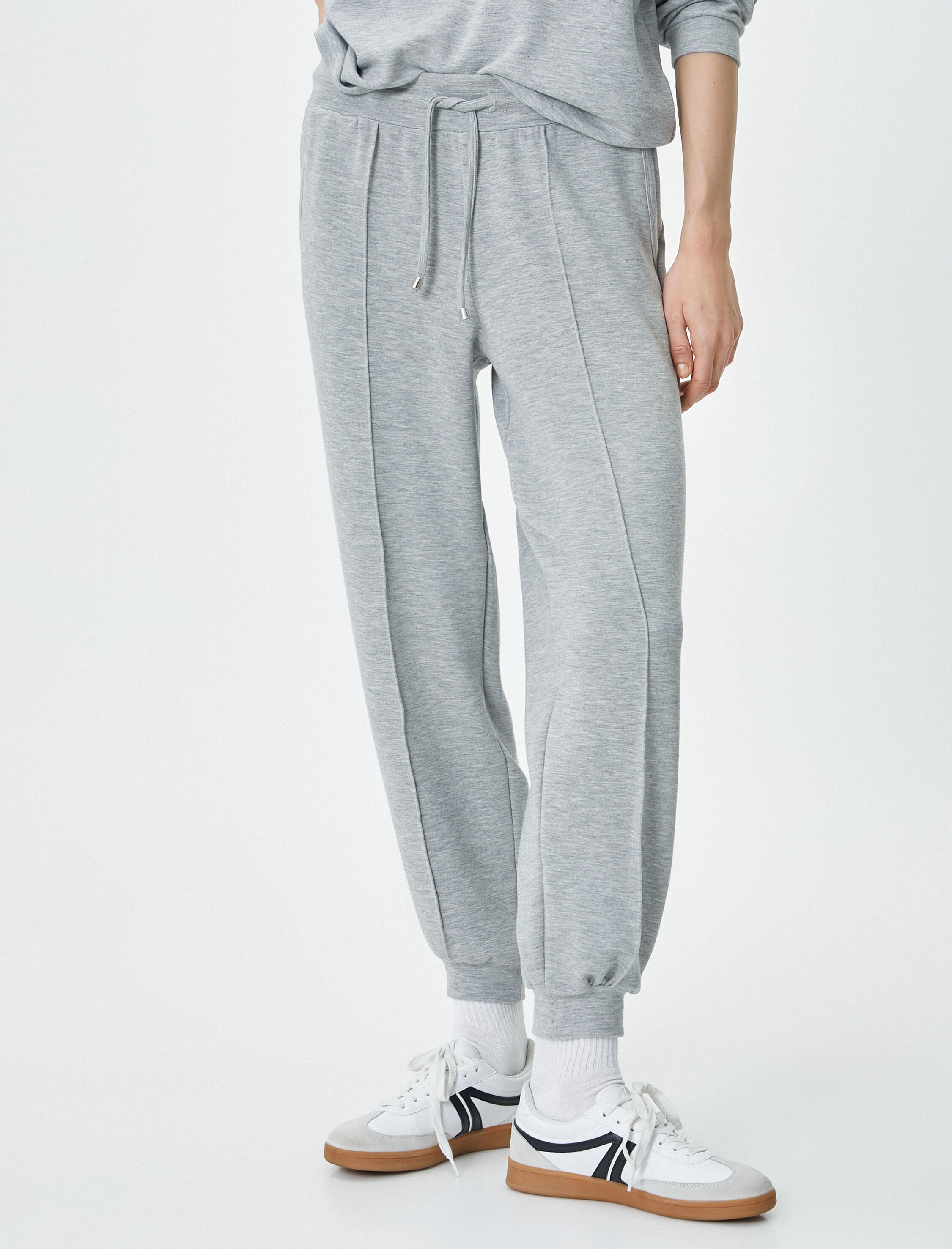   Jogger Eşofman Altı Beli Bağcıklı Cep Detaylı Nervürlü Viskon