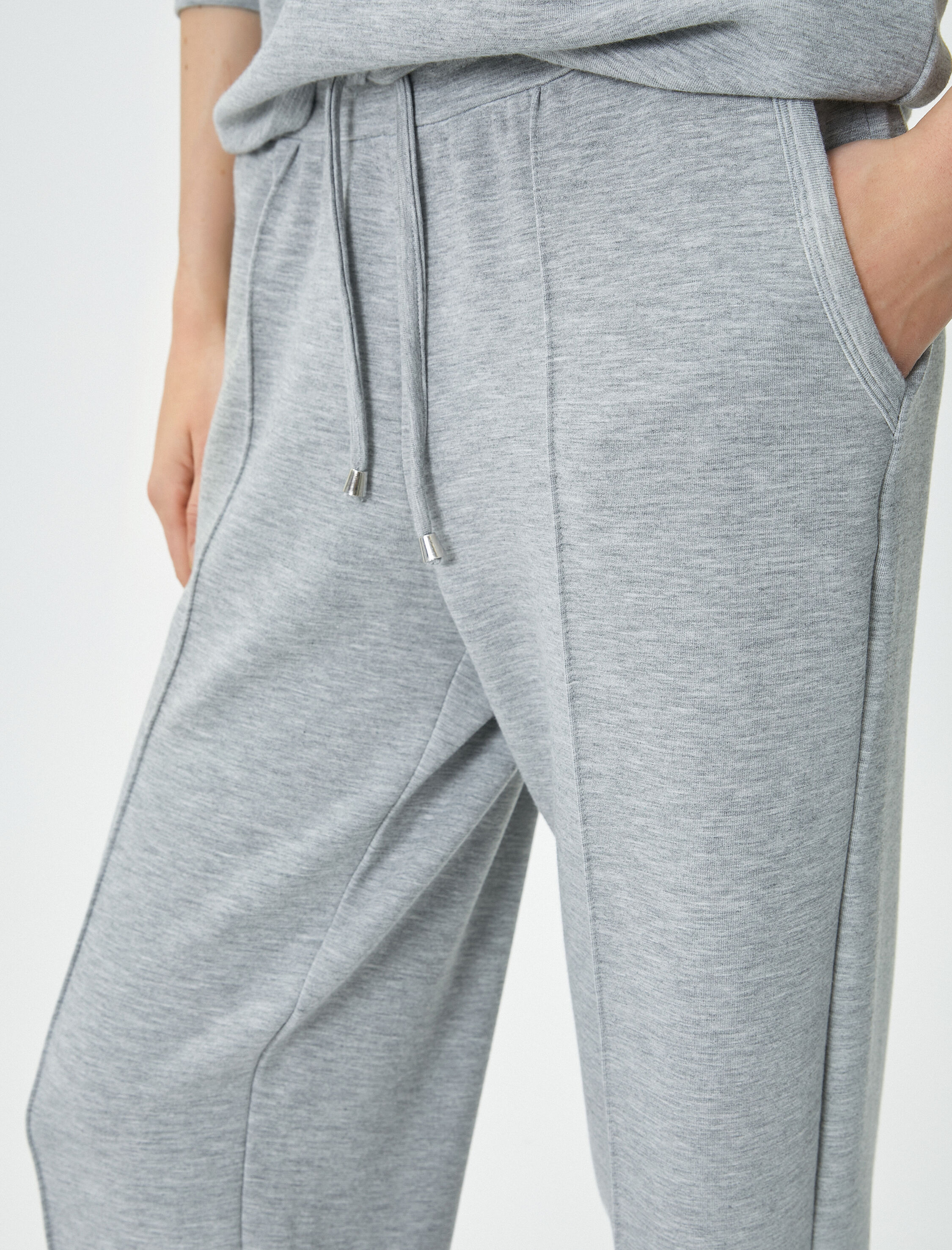   Jogger Eşofman Altı Beli Bağcıklı Cep Detaylı Nervürlü Viskon