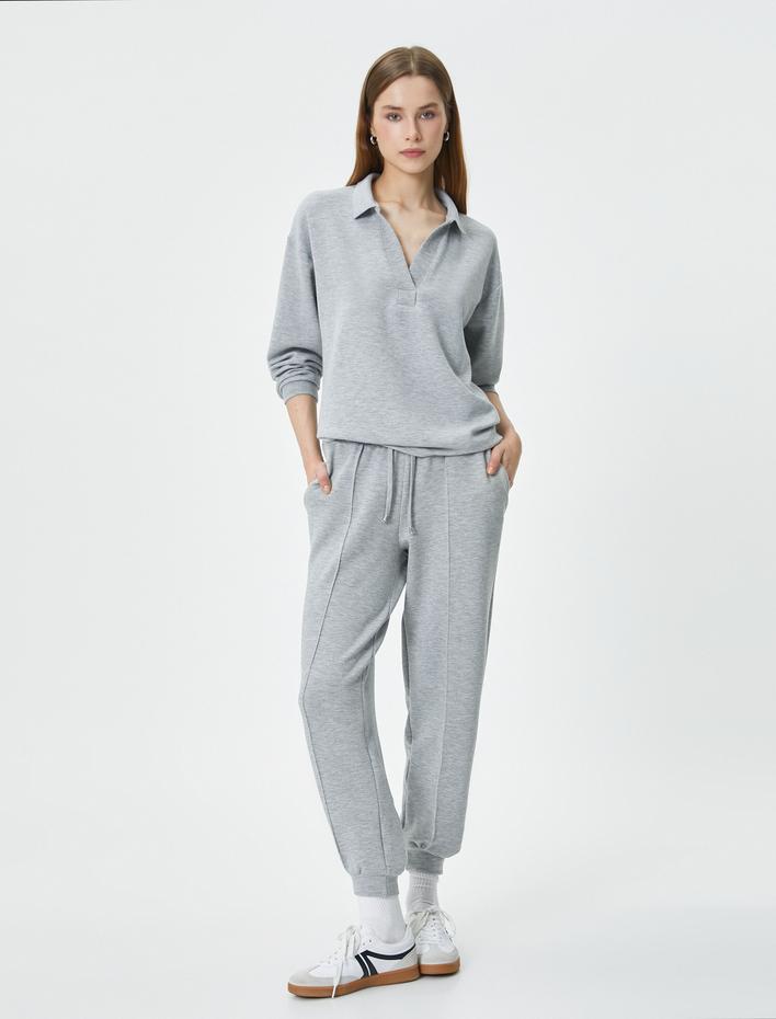  Jogger Eşofman Altı Beli Bağcıklı Cep Detaylı Nervürlü Viskon