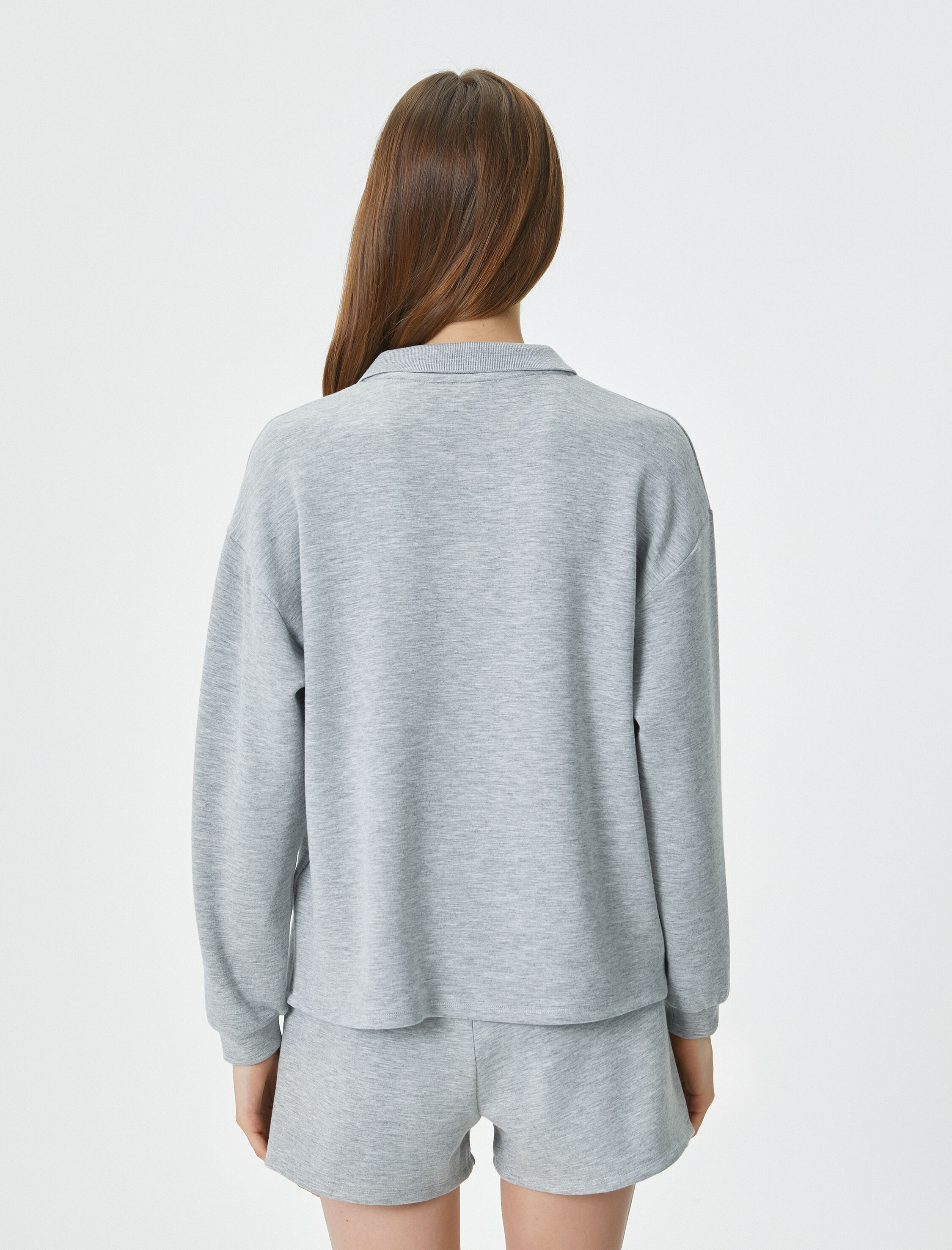   Polo Yaka Sweatshirt Viskon Uzun Kollu Rahat Kesim