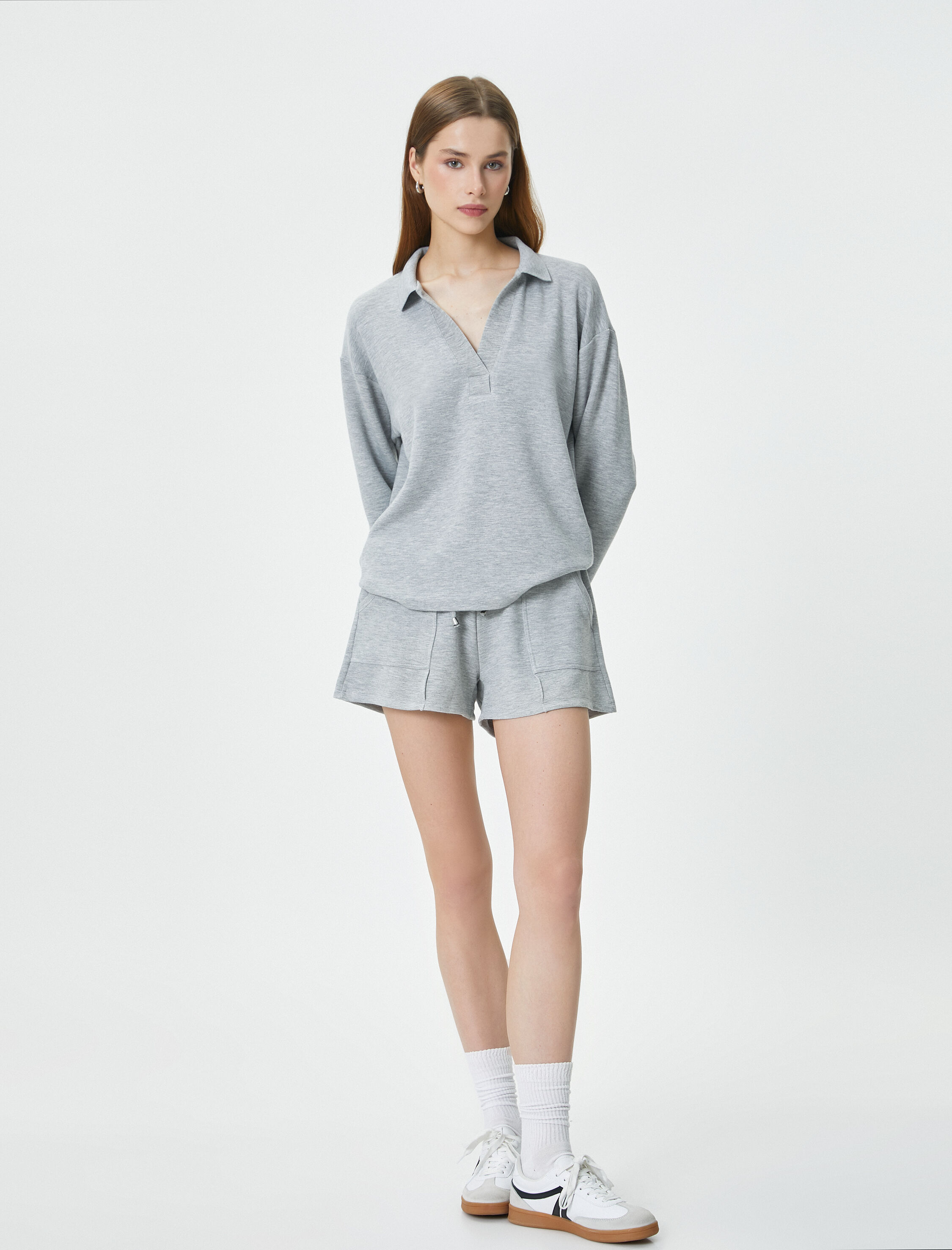   Polo Yaka Sweatshirt Viskon Uzun Kollu Rahat Kesim