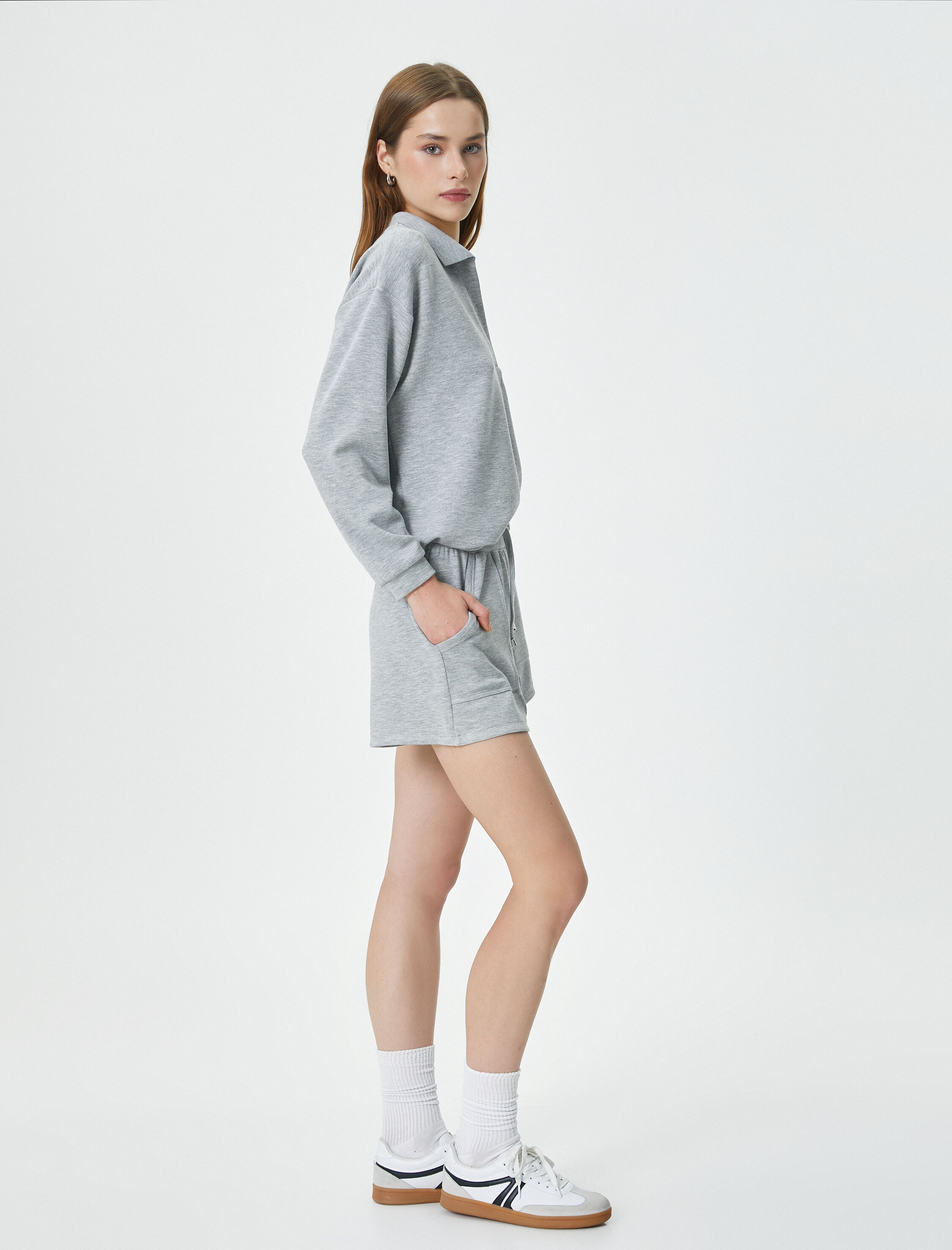   Sweat Şort Beli Bağcıklı Cep Detaylı Viskon