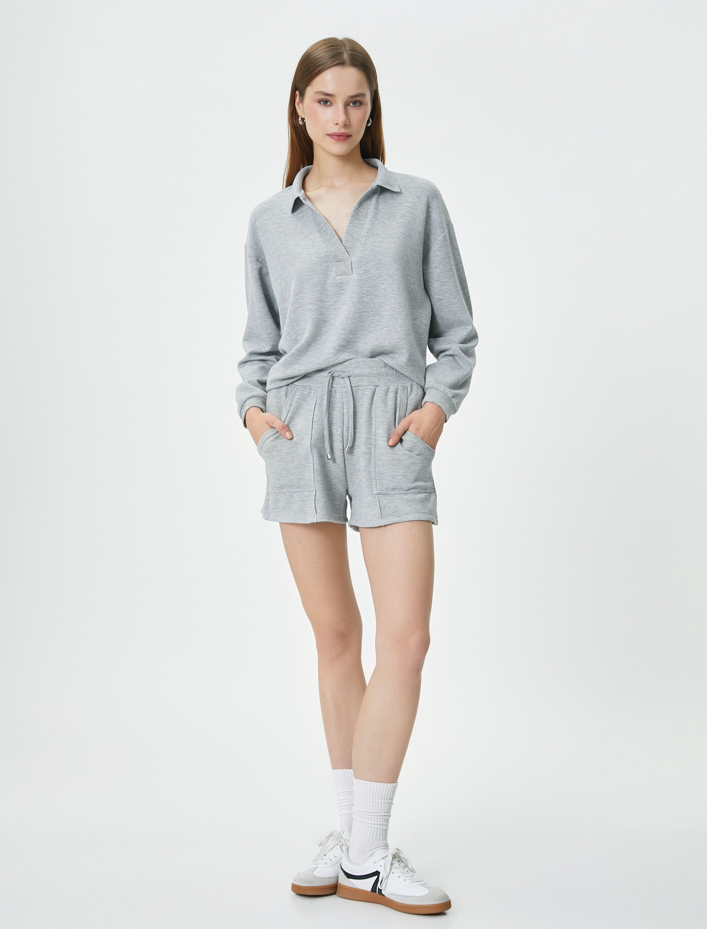   Sweat Şort Beli Bağcıklı Cep Detaylı Viskon