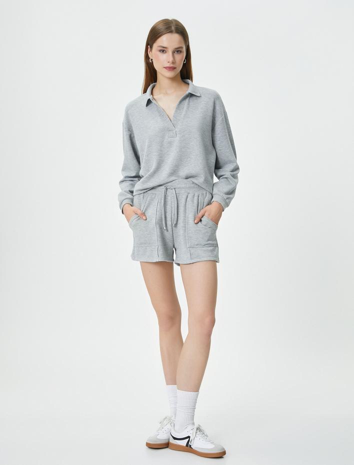  Sweat Şort Beli Bağcıklı Cep Detaylı Viskon