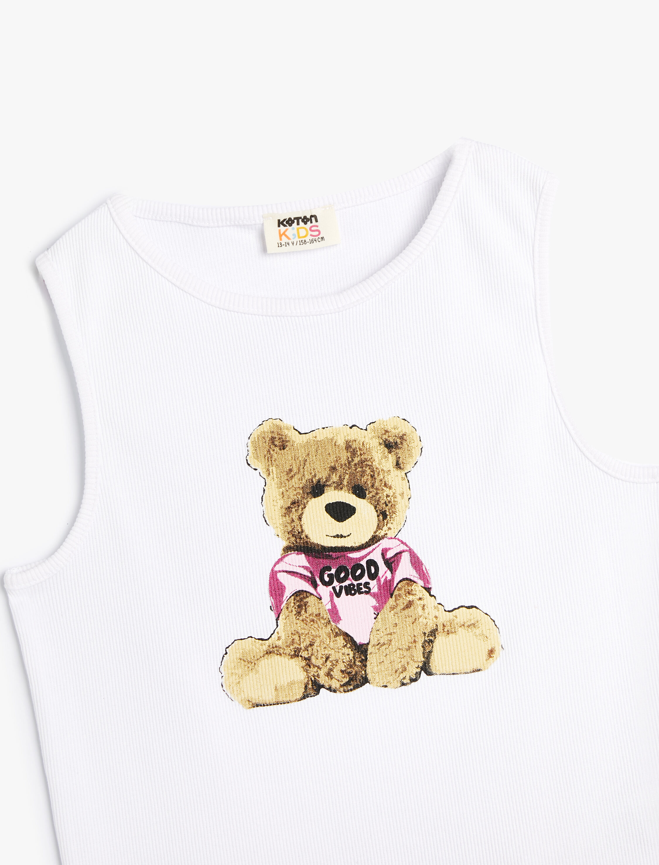  Kız Çocuk Atlet Ayıcık Baskılı Bisiklet Yaka Kolsuz Pamuklu