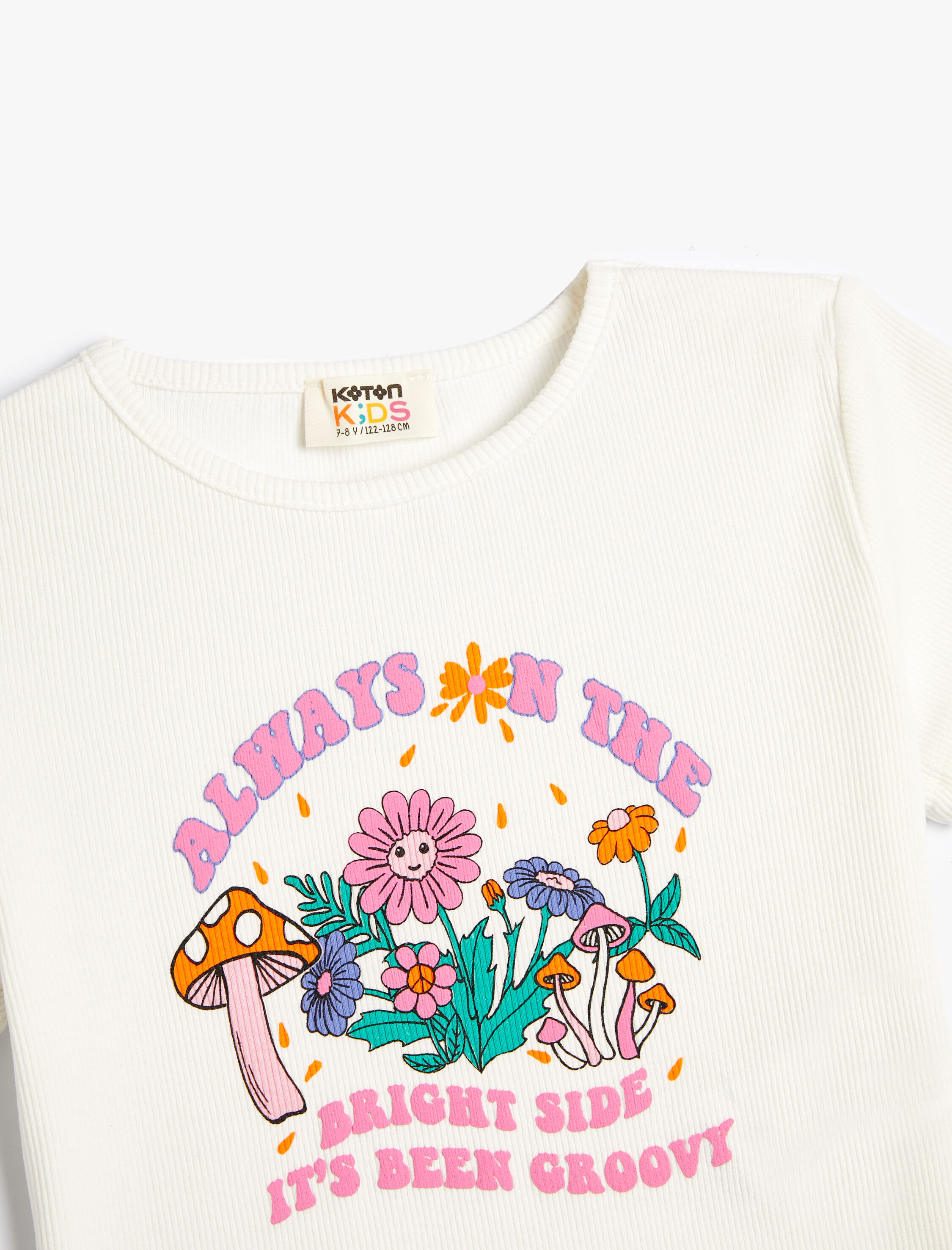  Kız Çocuk Crop Tişört Çiçek Baskılı Kısa Kollu Pamuklu