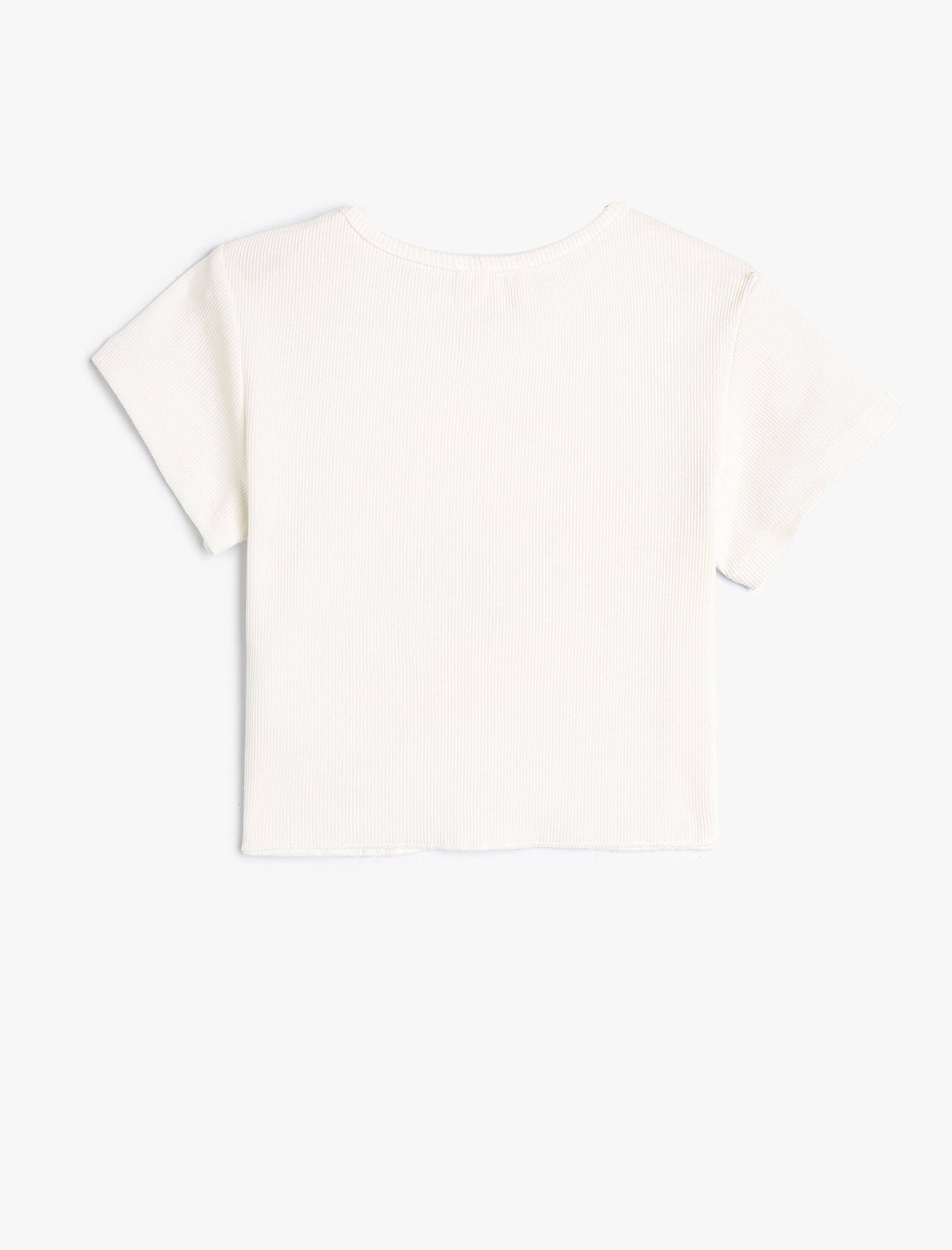  Kız Çocuk Crop Tişört Çiçek Baskılı Kısa Kollu Pamuklu