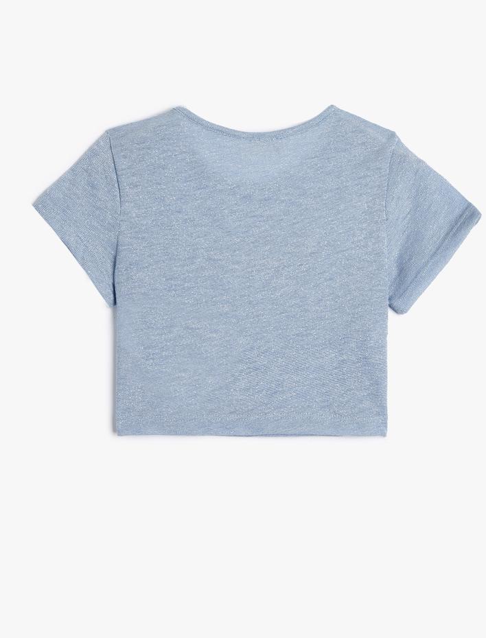 Kız Çocuk Crop Tişört Pul Detaylı Bisiklet Yaka