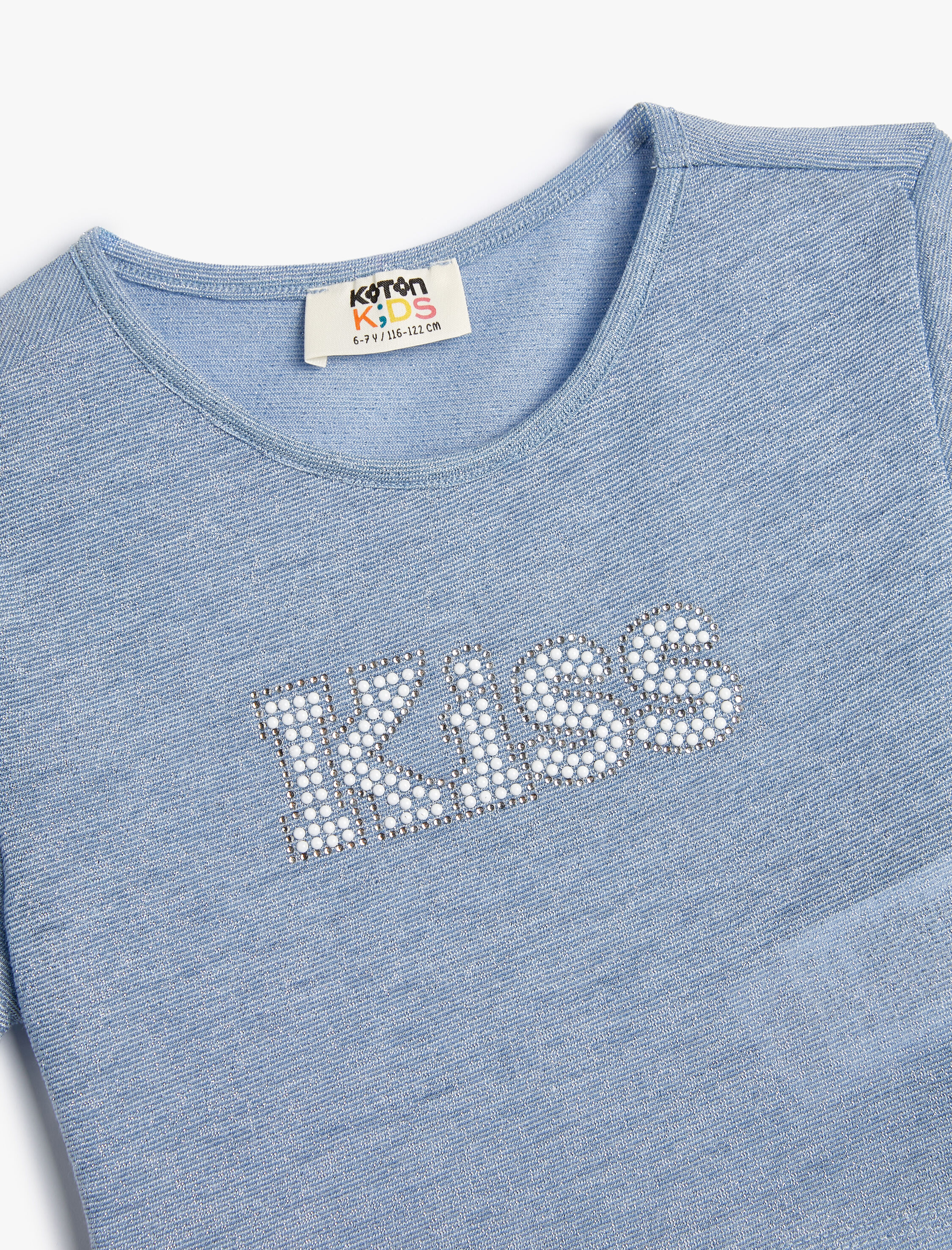  Kız Çocuk Crop Tişört Pul Detaylı Bisiklet Yaka