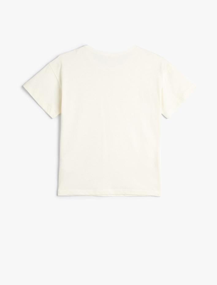 Kız Çocuk Tişört Kelebek Aplikeli Bisiklet Yaka Pamuklu