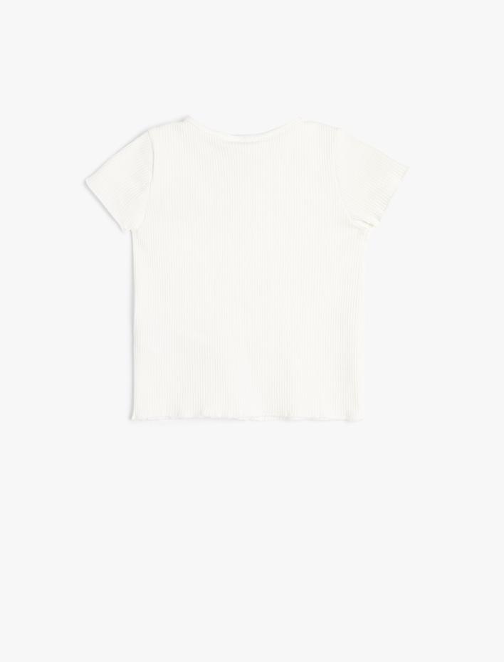 Kız Bebek Tişört Dondurma Baskılı Kısa Kollu Bisiklet Yaka Fitilli Pamuklu