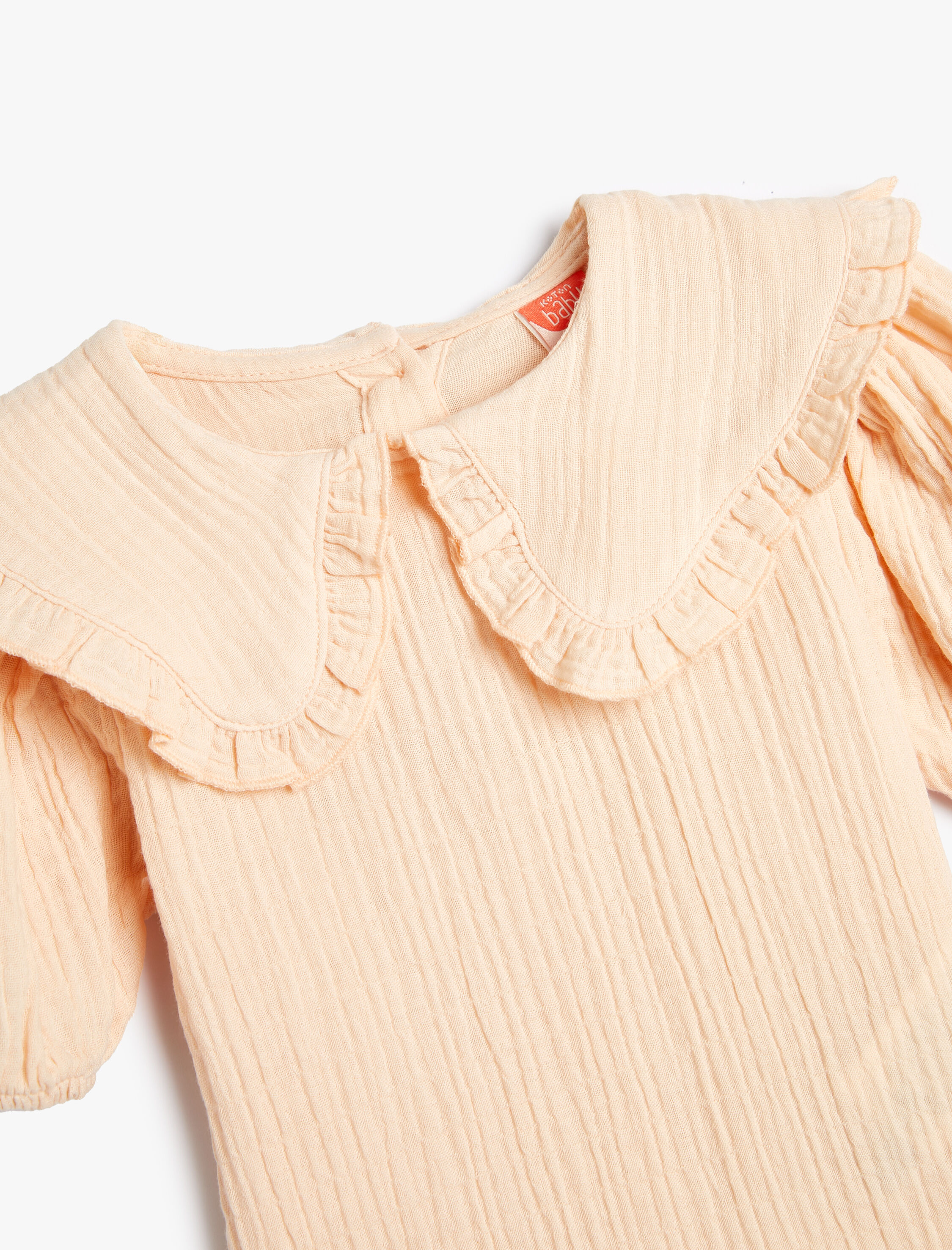  Kız Bebek Bebe Yaka Bluz Müslin Kumaş Fırfır Detaylı Kısa Kollu