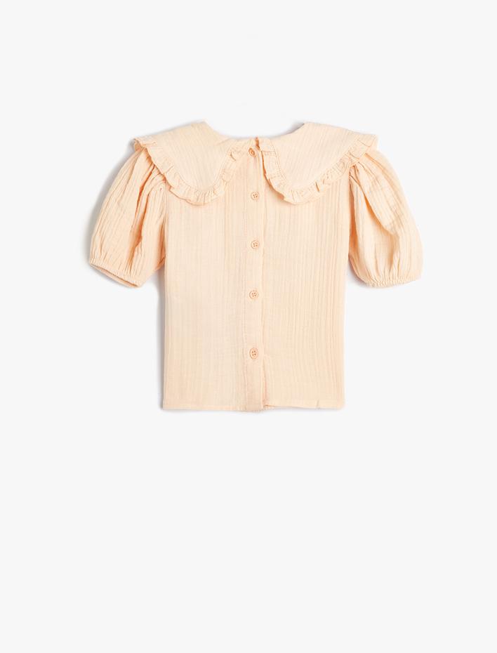 Kız Bebek Bebe Yaka Bluz Müslin Kumaş Fırfır Detaylı Kısa Kollu