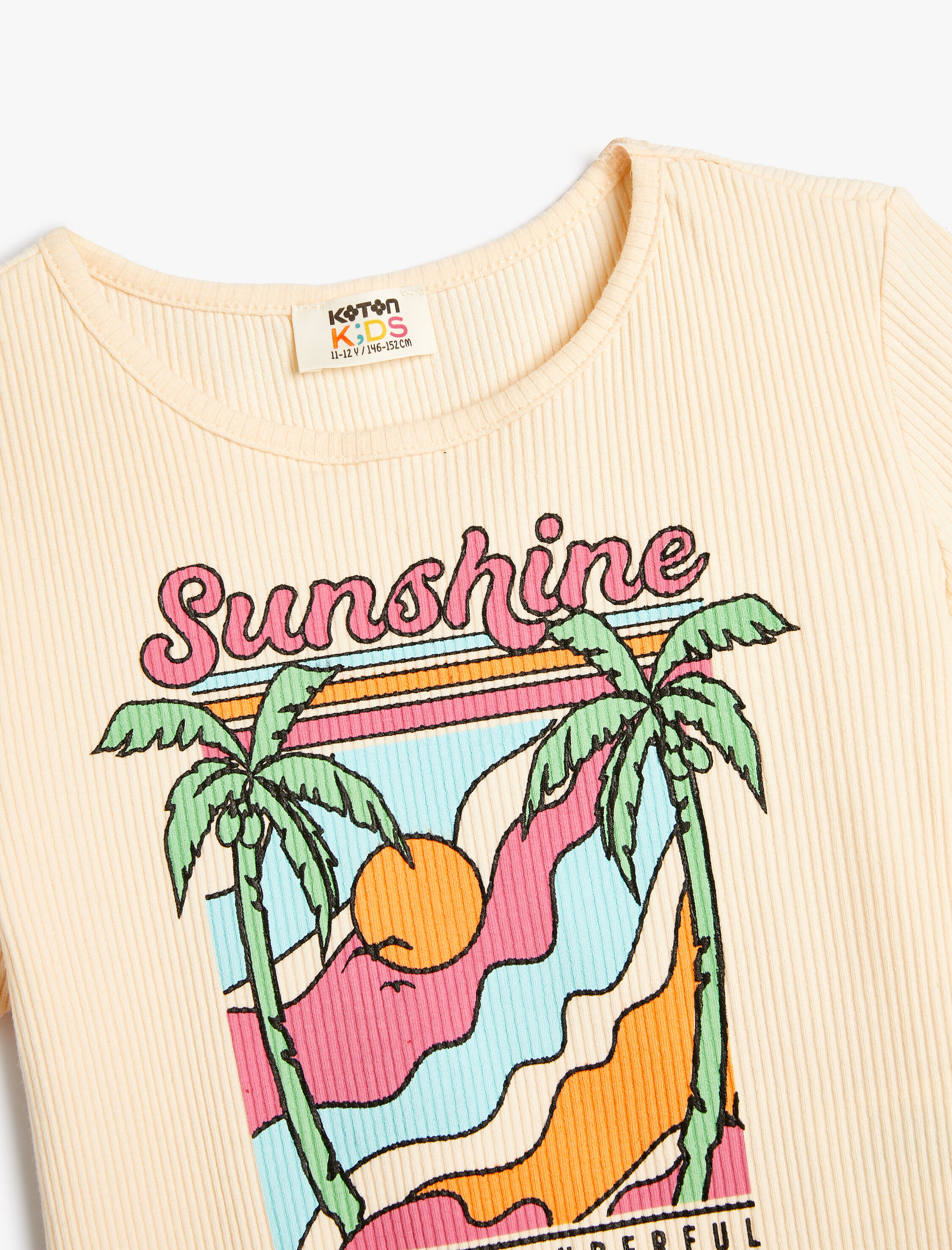  Kız Çocuk Crop Tişört Tropik Baskılı Kısa Kollu Bisiklet Yaka Pamuklu