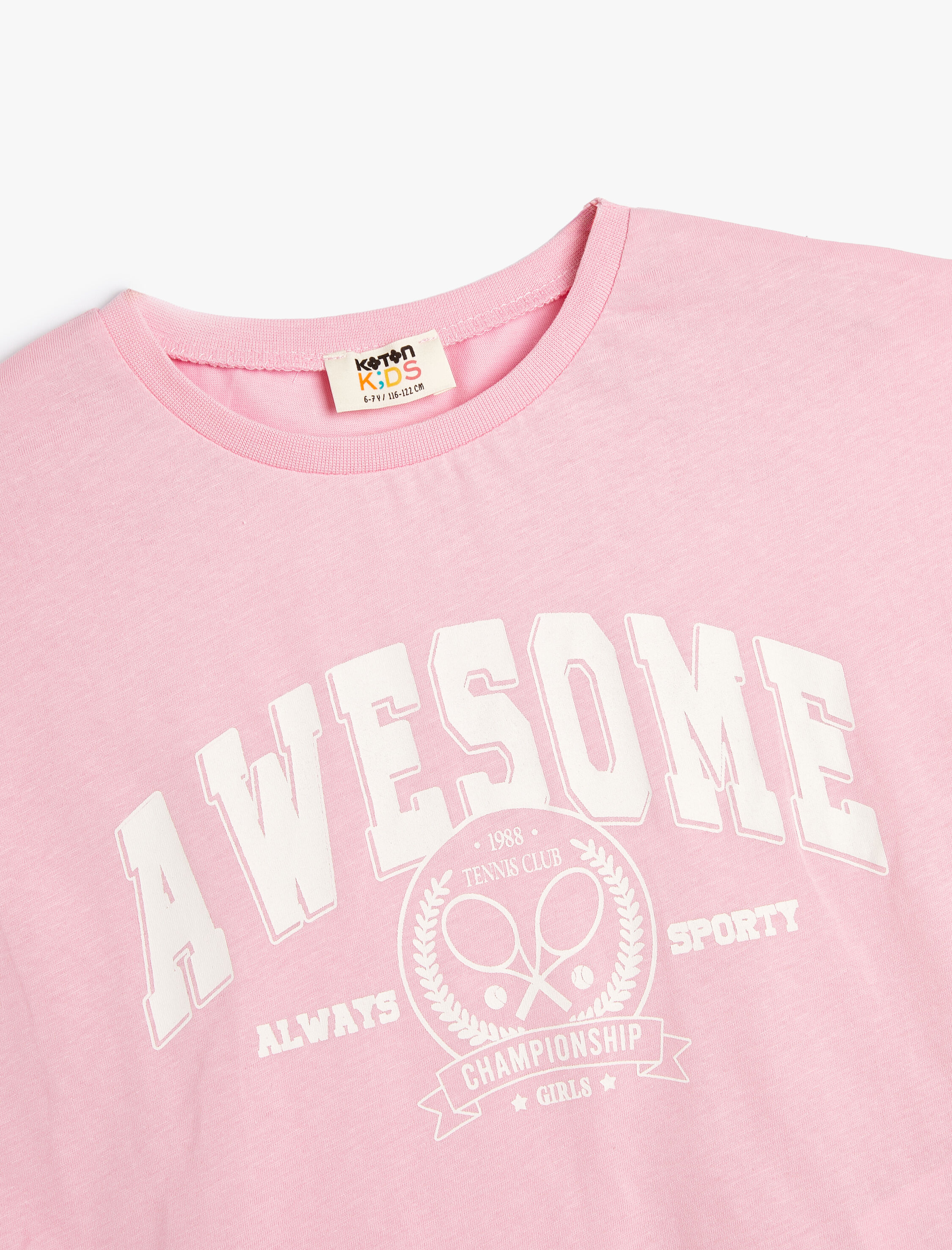  Kız Çocuk Crop Tişört Slogan Baskılı Kısa Kollu Bisiklet Yaka Pamuklu