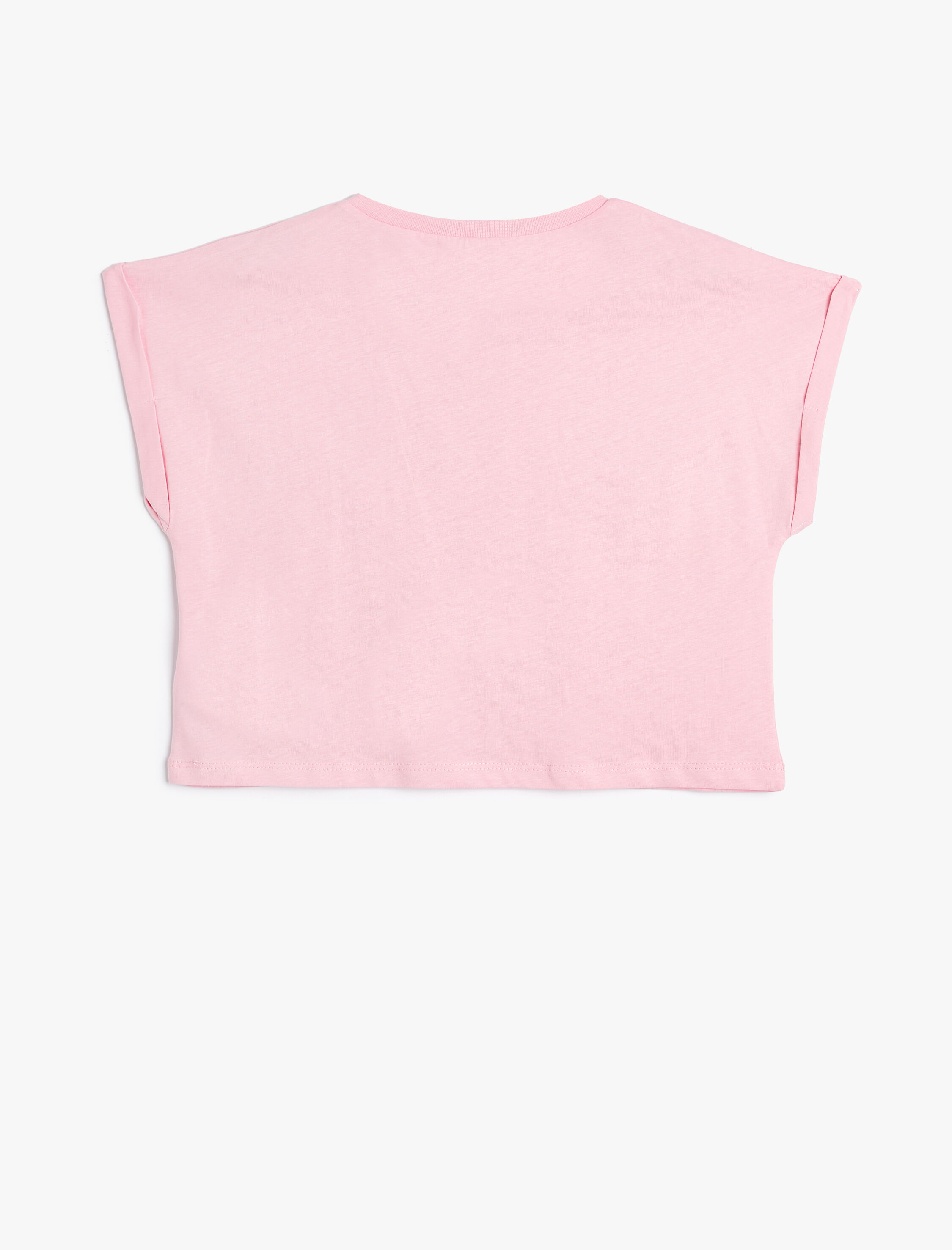  Kız Çocuk Crop Tişört Slogan Baskılı Kısa Kollu Bisiklet Yaka Pamuklu