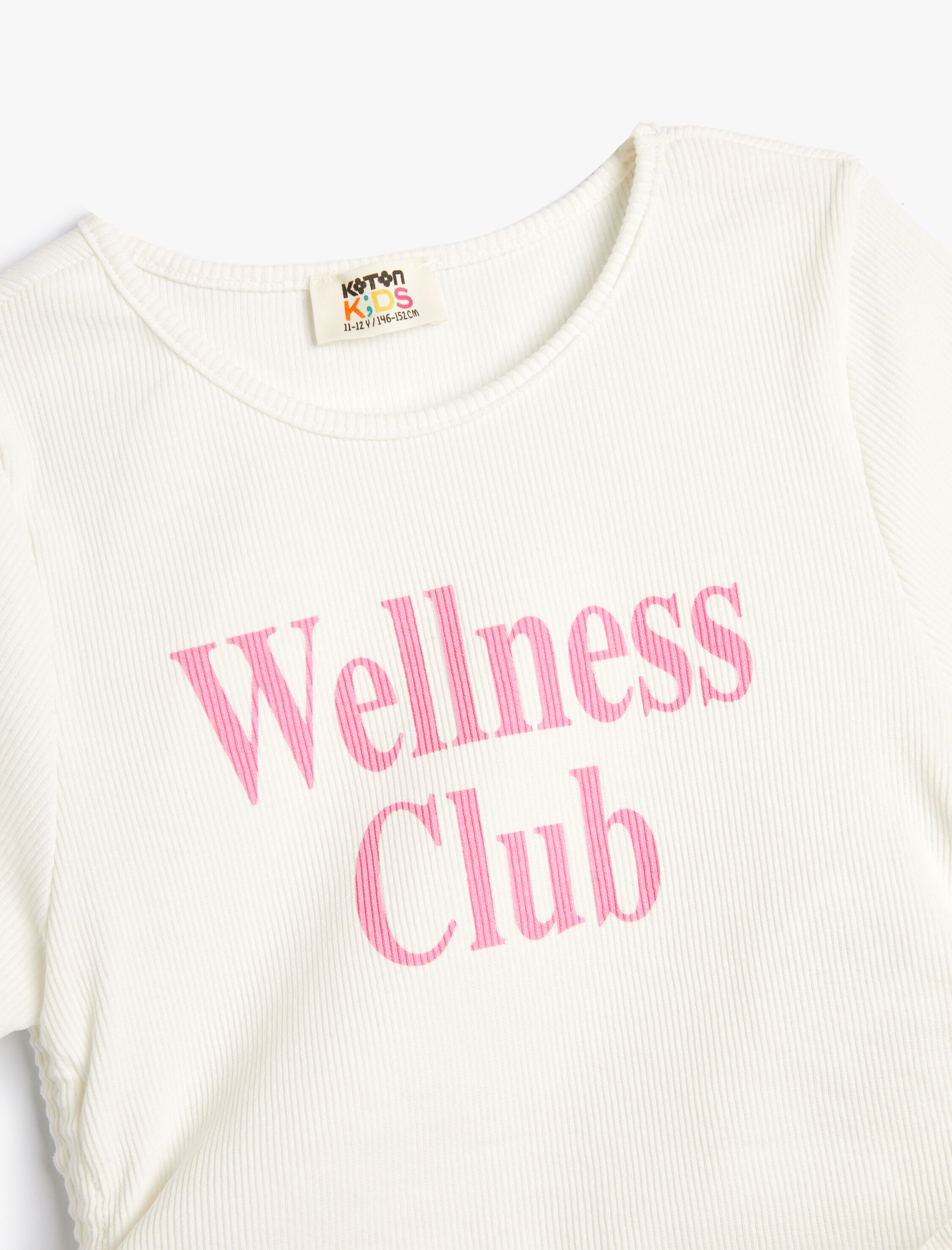  Kız Çocuk Crop Tişört Slogan Baskılı Ribanalı Kısa Kollu Pamuklu