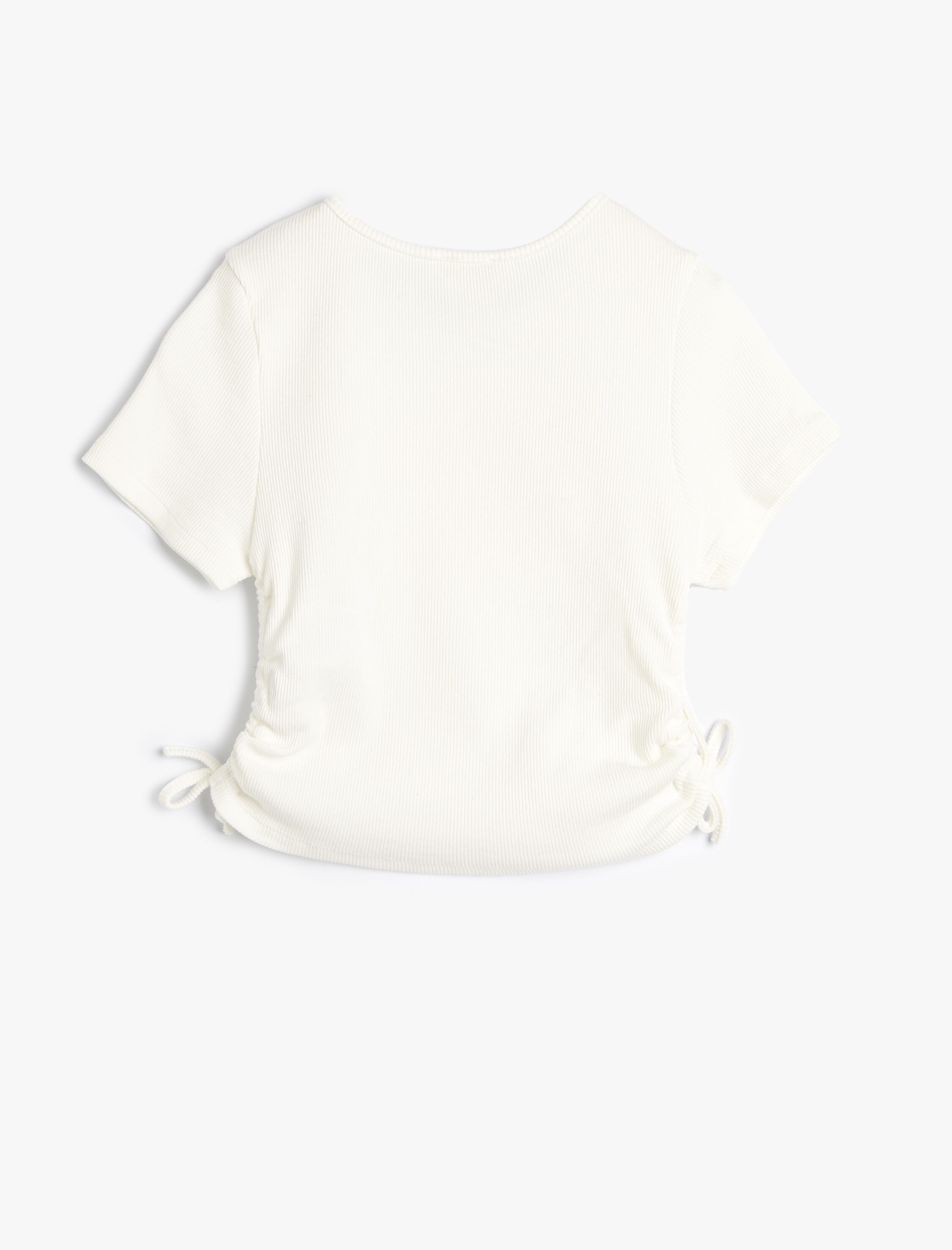  Kız Çocuk Crop Tişört Slogan Baskılı Ribanalı Kısa Kollu Pamuklu