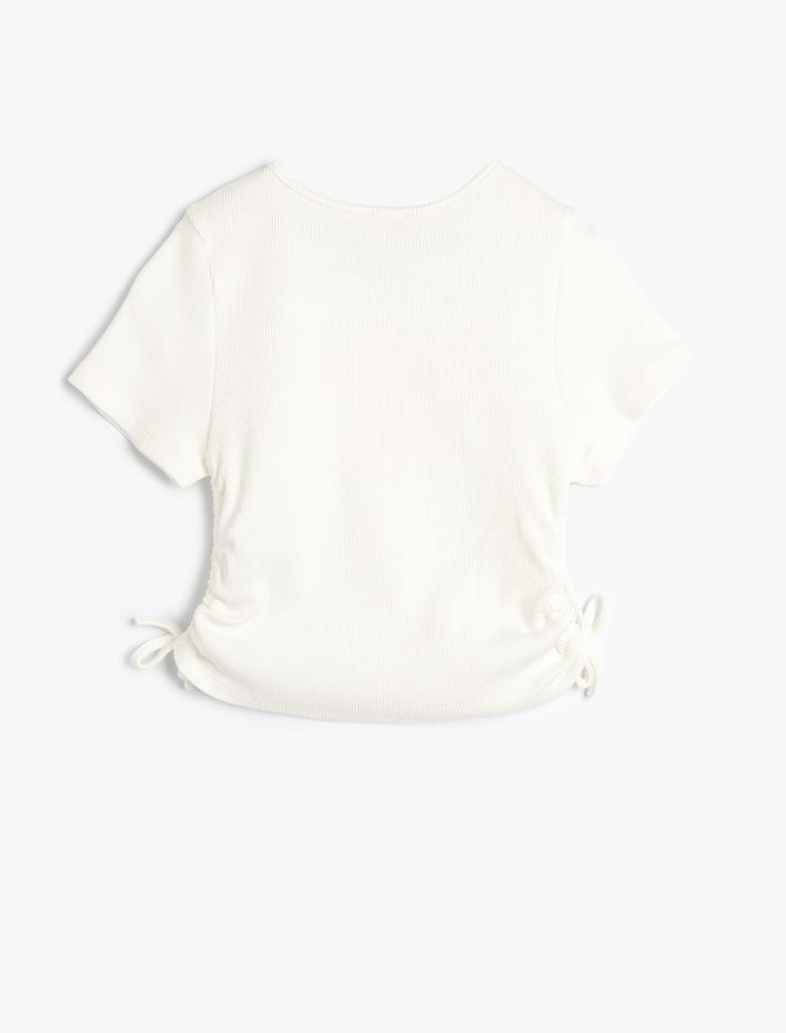 Kız Çocuk Crop Tişört Slogan Baskılı Ribanalı Kısa Kollu Pamuklu