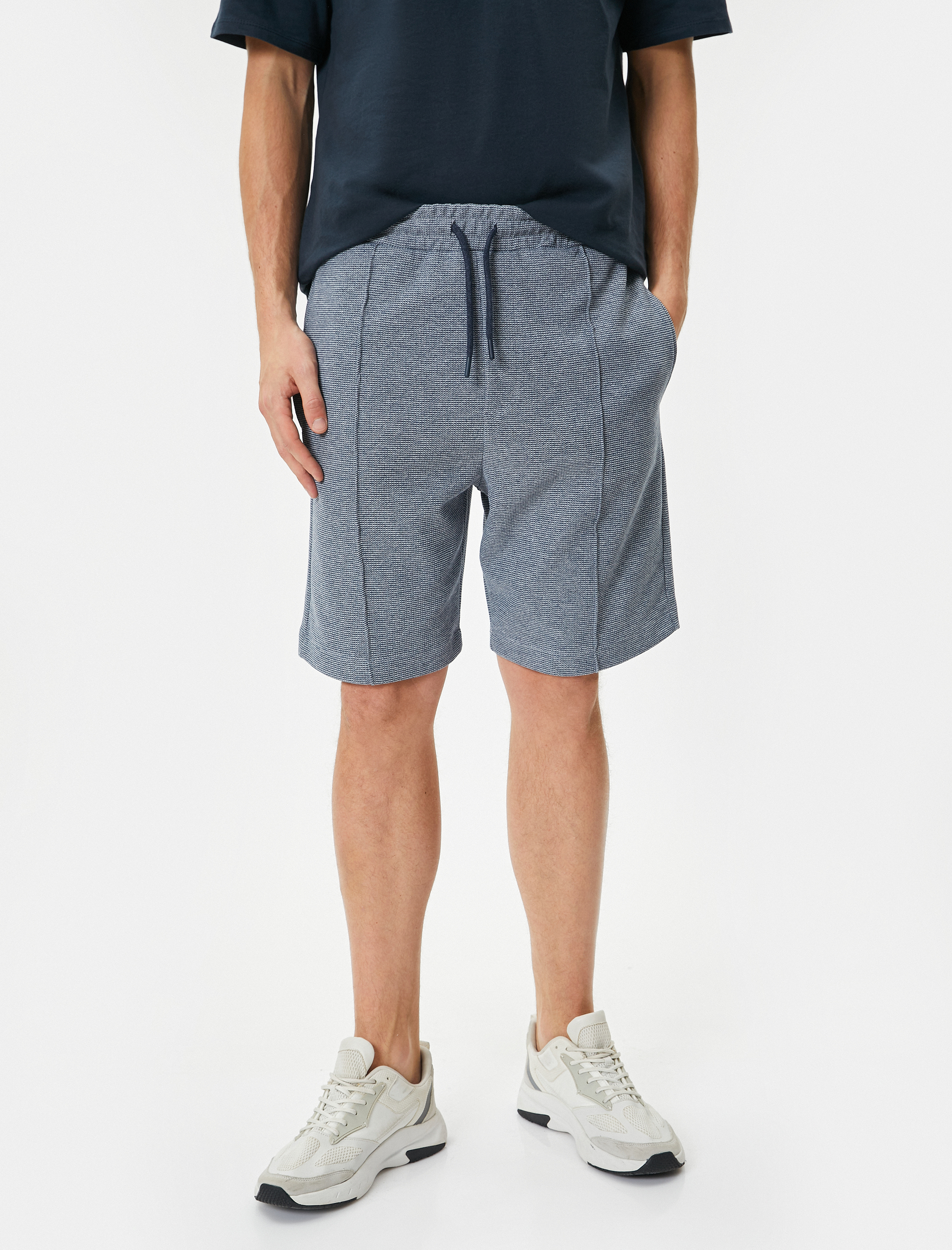   Bermuda Şort Beli Bağcıklı Nervürlü Cepli