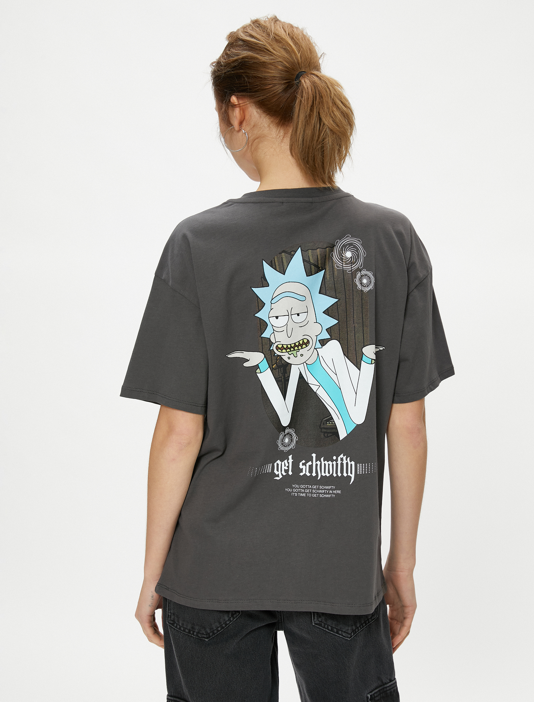   Rick and Morty Tişört Baskılı Kısa Kollu Bisiklet Yaka