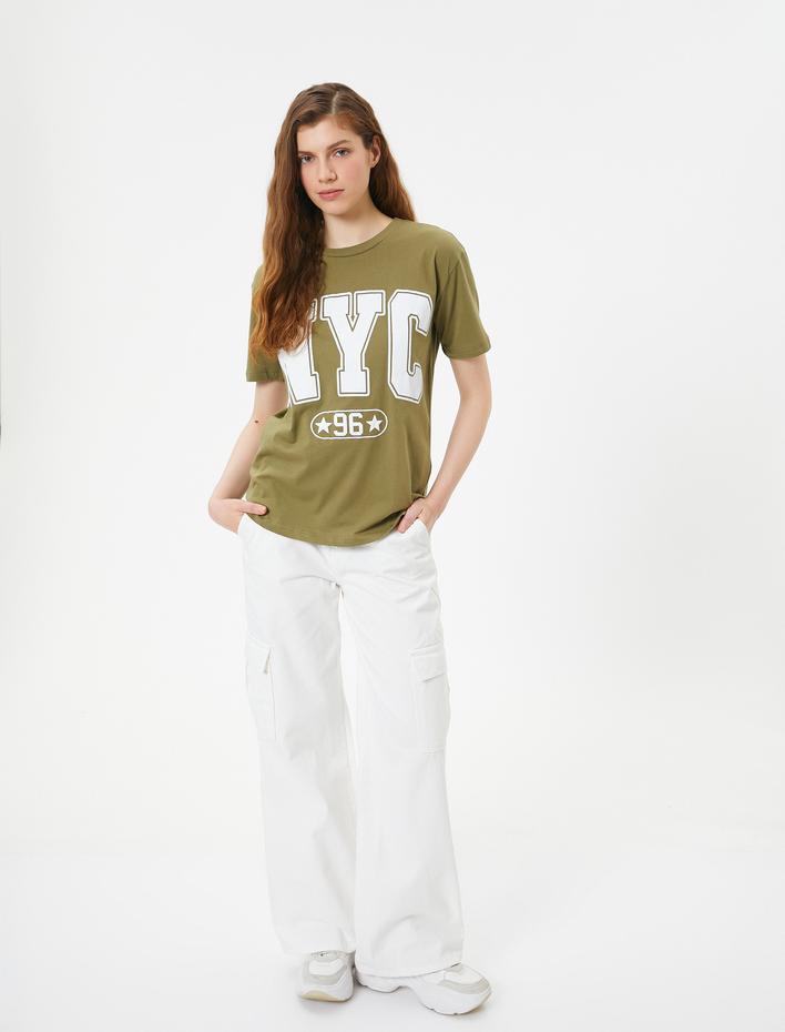  Tişört Kolej Baskılı Bisiklet Yaka Kısa Kollu Pamuklu