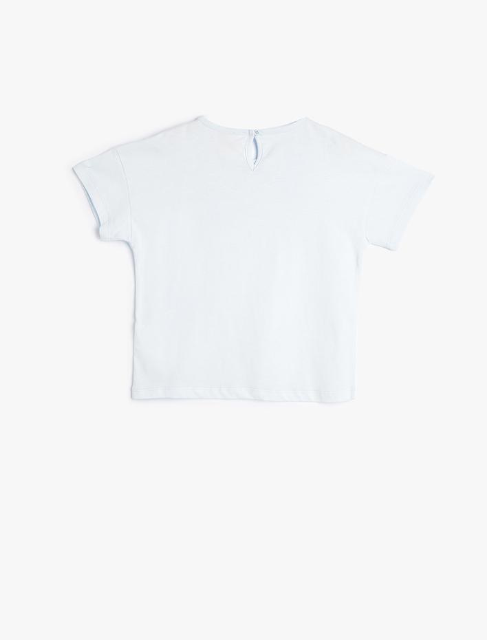 Kız Bebek Tişört Kısa Kollu Bisiklet Yaka Deniz Atı Baskılı Pamuklu